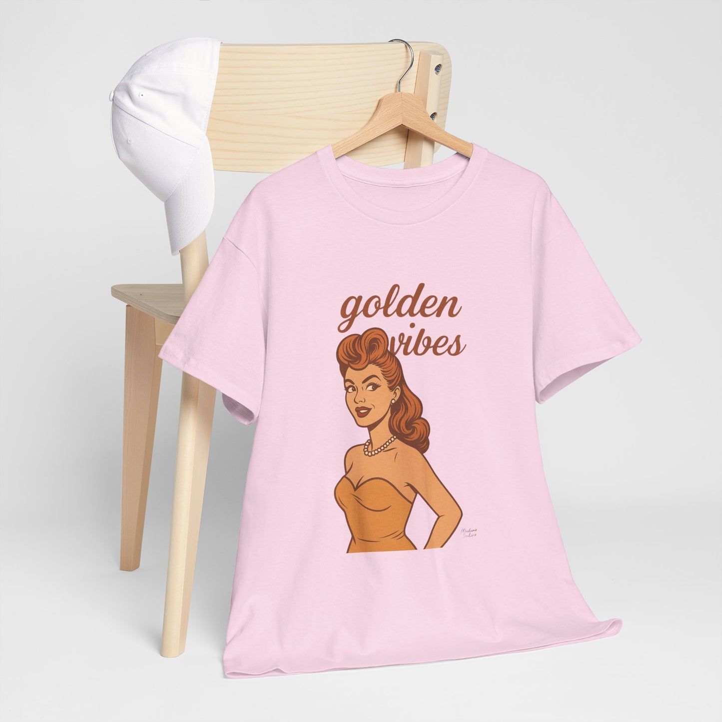 Golden Vibes – Retro Pin-Up Graphic Tee | Unisex Vintage Aesthetic T-Shirt - Madame Soulière