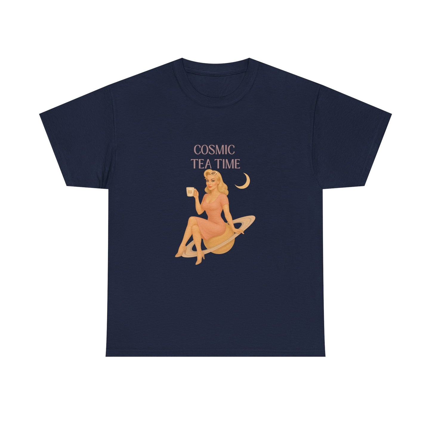 Cosmic Tea Time 111 Unisex T-Shirt – Retro Vintage Graphic Tee, Angel Number Shirt, Spiritual Pin Up Top, Unisex Cosmic Vibes Tee - Madame Soulière