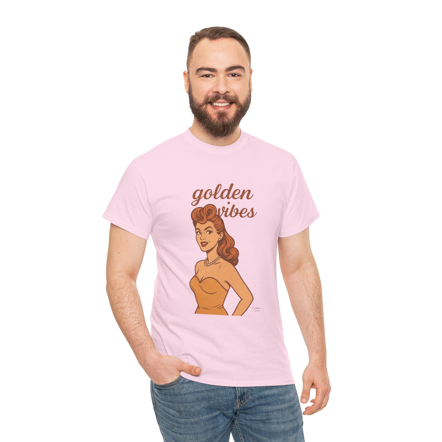 Golden Vibes – Retro Pin-Up Graphic Tee | Unisex Vintage Aesthetic T-Shirt - Madame Soulière