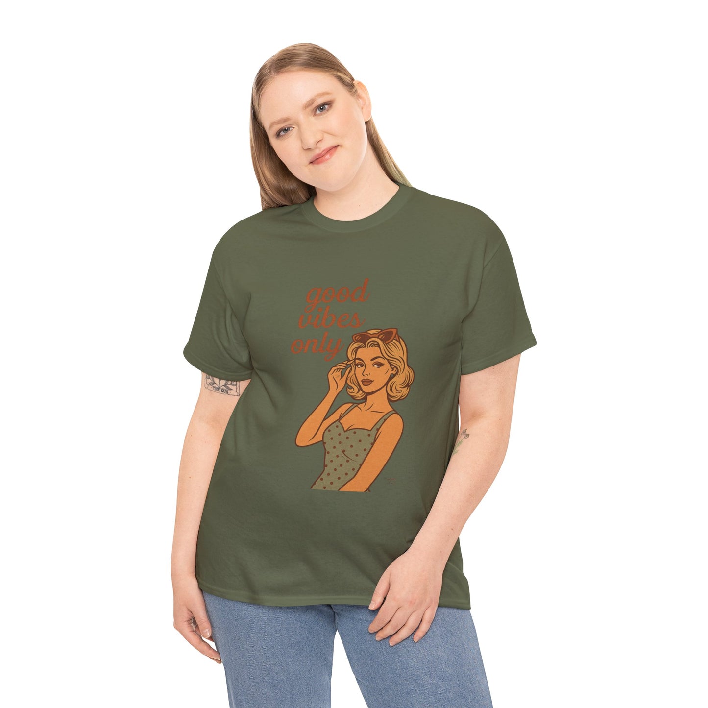 Retro Graphic Unisex T-Shirt – Good Vibes Only Vintage Pin Up Tee, 50s Inspired Feminine Empowerment Top, Spiritual Positive Energy Shirt - Madame Soulière
