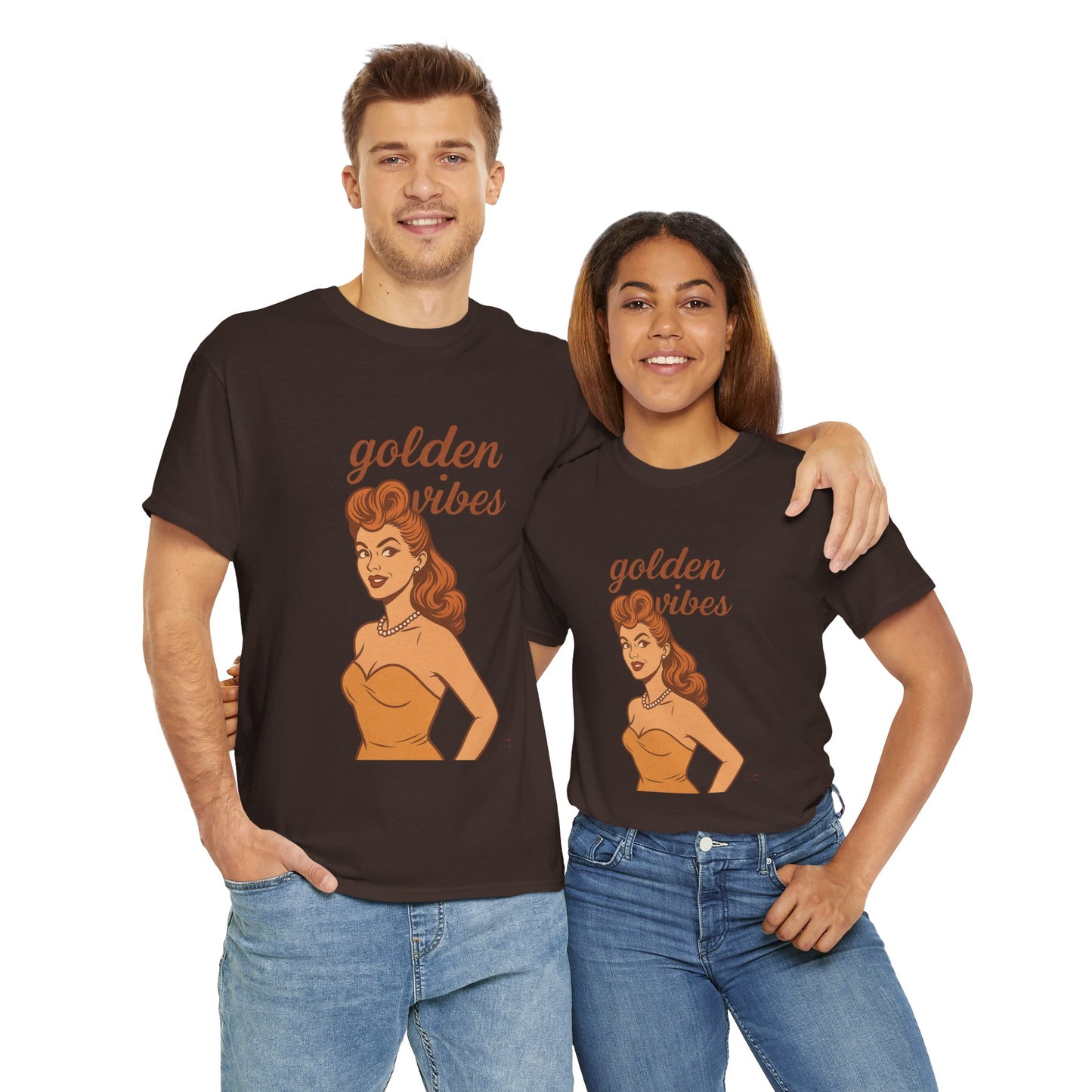 Golden Vibes – Retro Pin-Up Graphic Tee | Unisex Vintage Aesthetic T-Shirt - Madame Soulière
