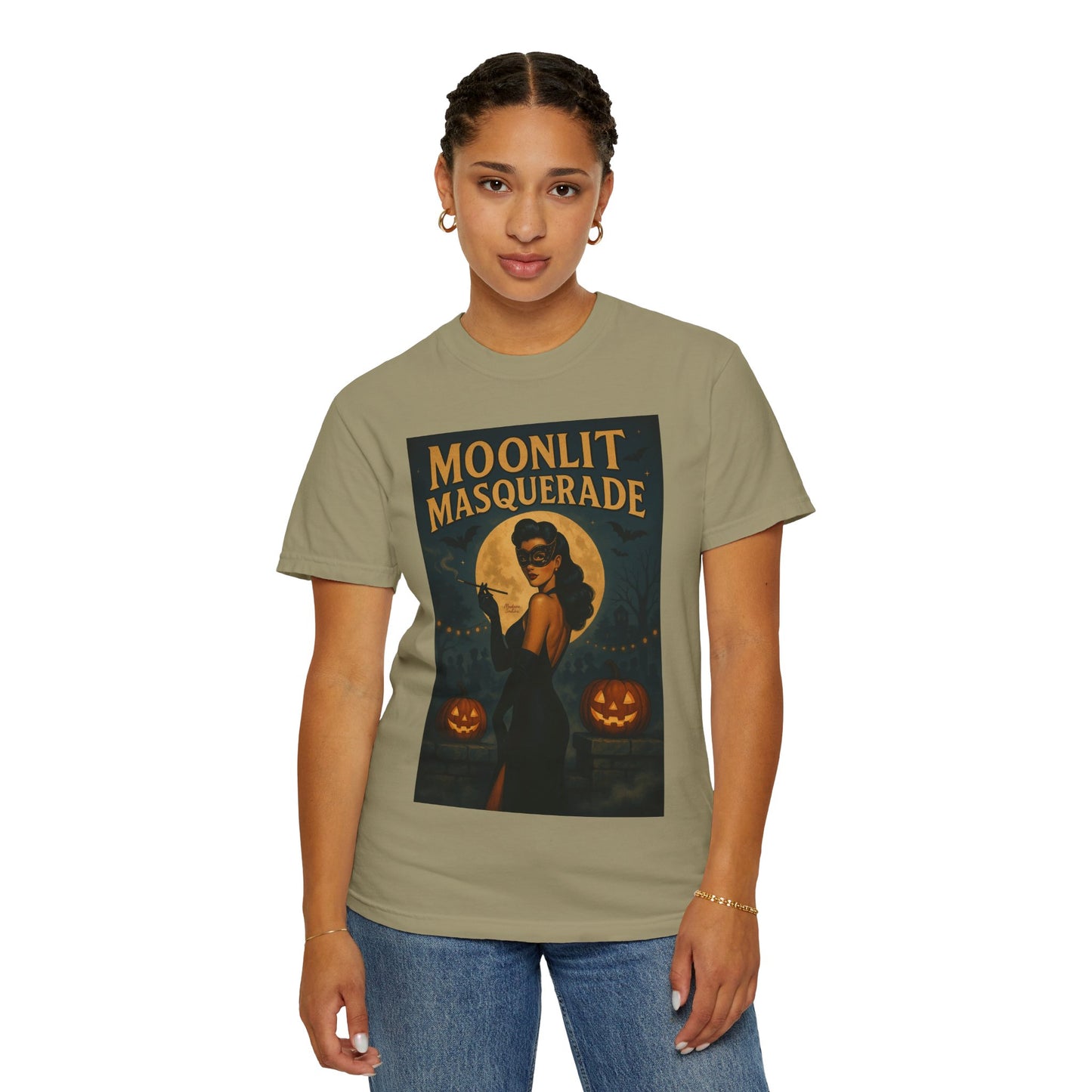 Moonlit Masquerade Halloween Unisex T-Shirt – Retro Vintage Masquerade Ball Graphic Tee, Spooky Horror Top - Madame Soulière