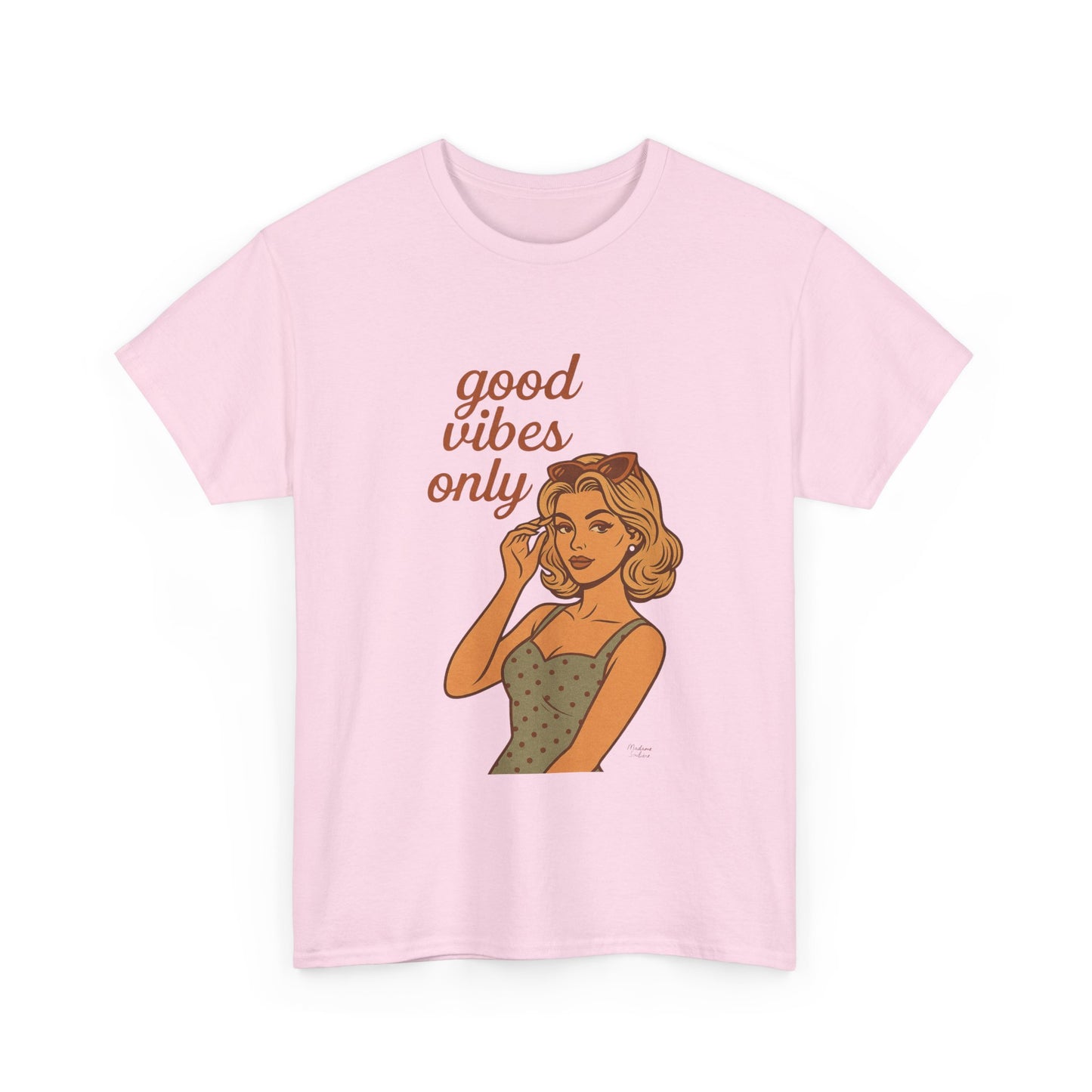 Retro Graphic Unisex T-Shirt – Good Vibes Only Vintage Pin Up Tee, 50s Inspired Feminine Empowerment Top, Spiritual Positive Energy Shirt - Madame Soulière