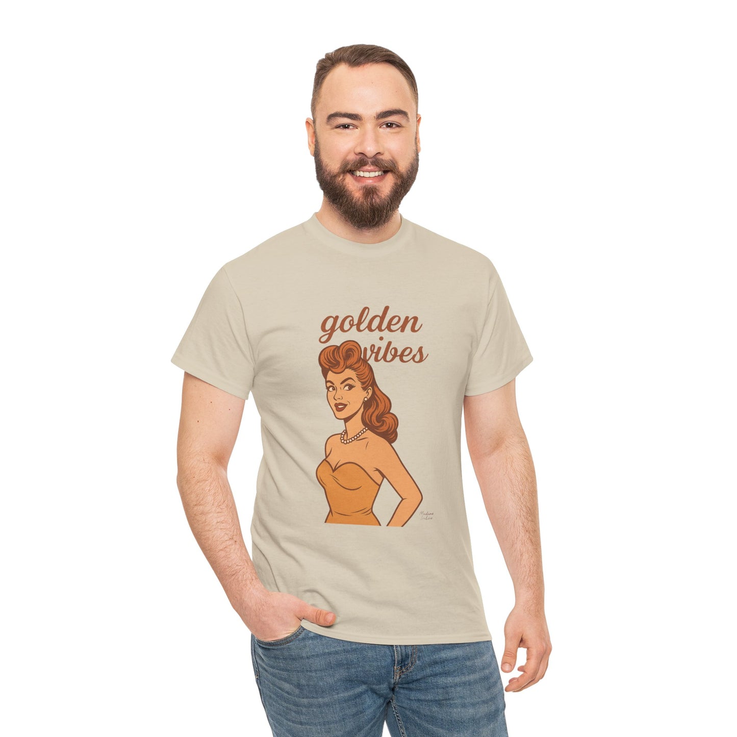 Golden Vibes – Retro Pin-Up Graphic Tee | Unisex Vintage Aesthetic T-Shirt - Madame Soulière
