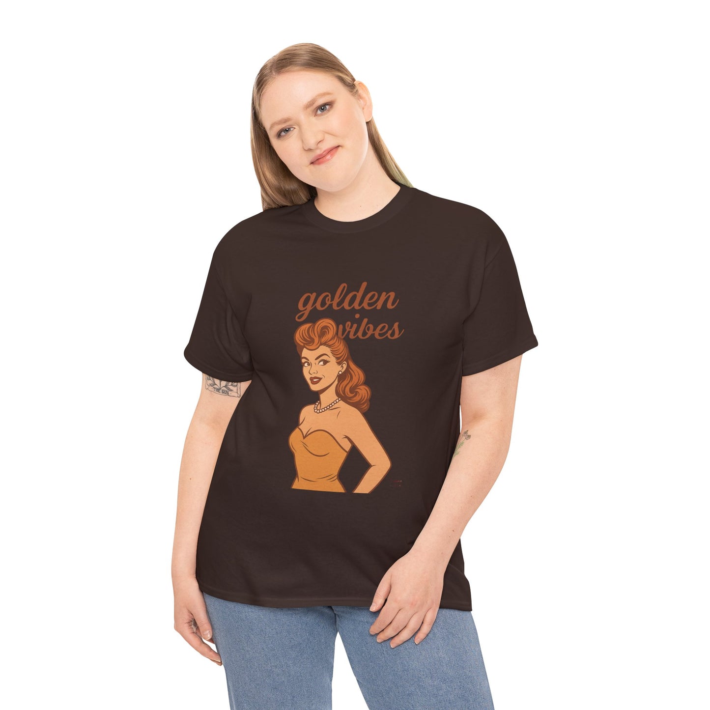 Golden Vibes – Retro Pin-Up Graphic Tee | Unisex Vintage Aesthetic T-Shirt - Madame Soulière