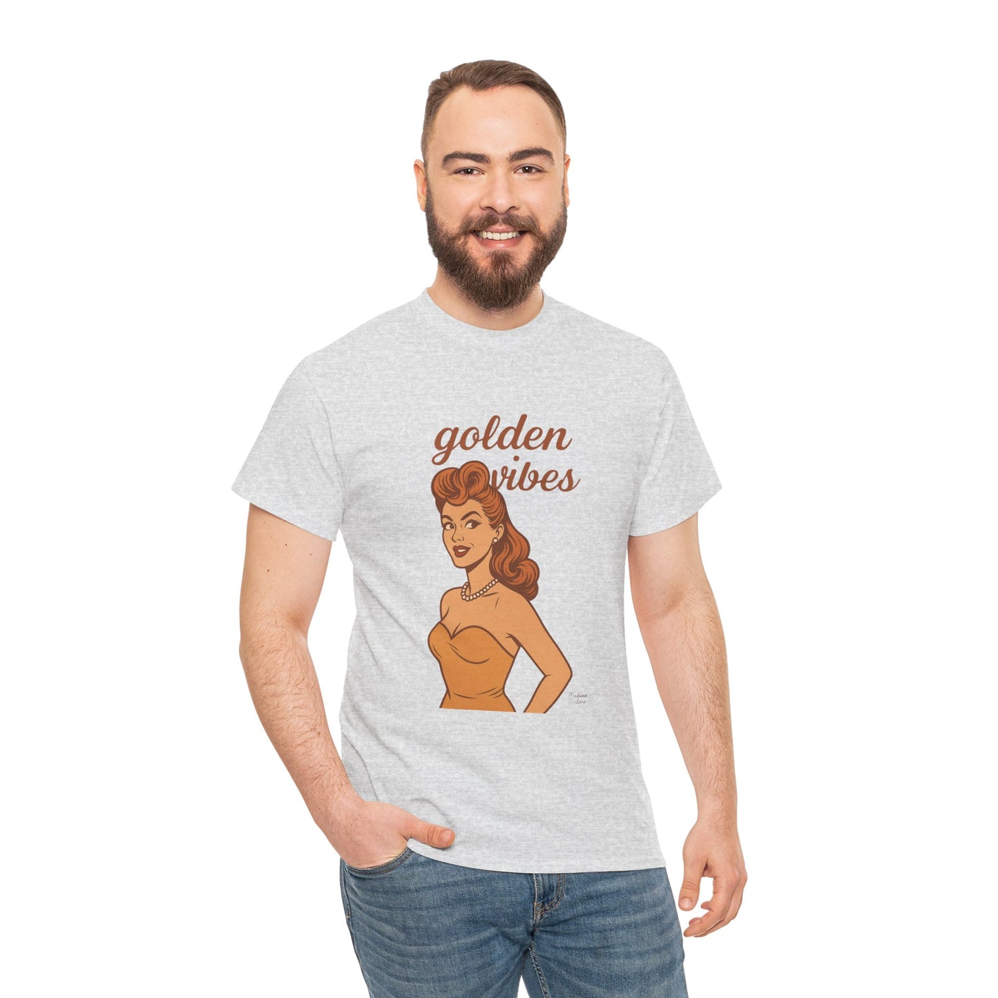 Golden Vibes – Retro Pin-Up Graphic Tee | Unisex Vintage Aesthetic T-Shirt - Madame Soulière