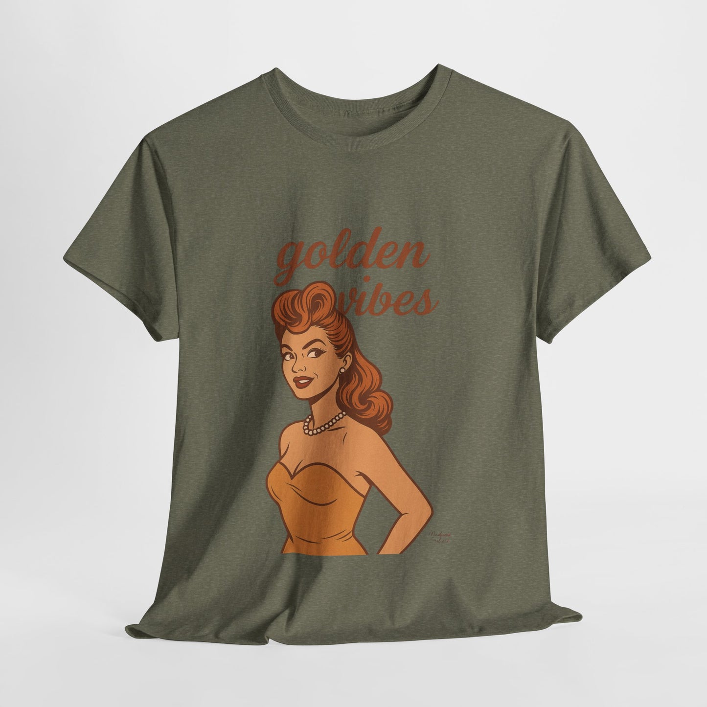 Golden Vibes – Retro Pin-Up Graphic Tee | Unisex Vintage Aesthetic T-Shirt - Madame Soulière