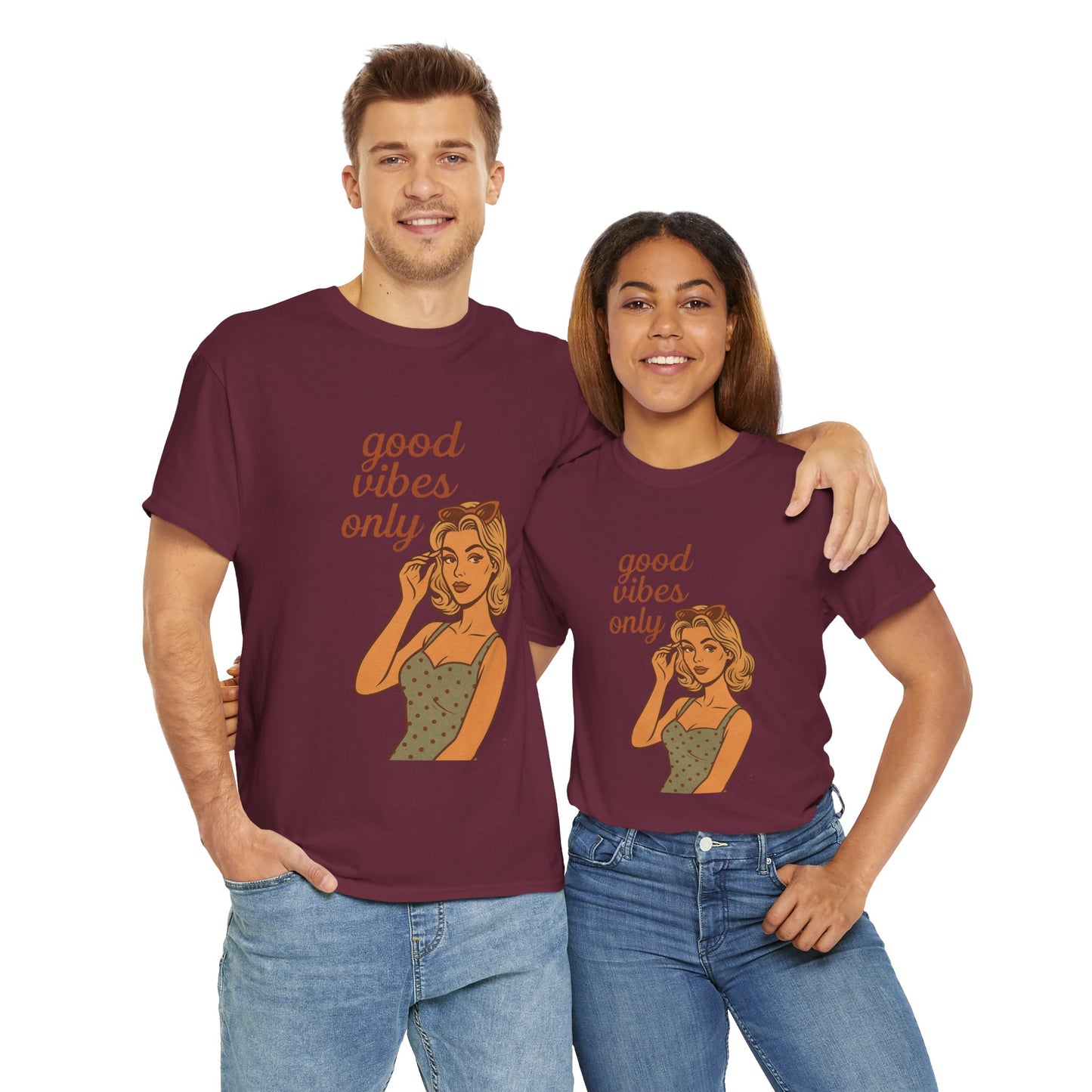 Retro Graphic Unisex T-Shirt – Good Vibes Only Vintage Pin Up Tee, 50s Inspired Feminine Empowerment Top, Spiritual Positive Energy Shirt - Madame Soulière