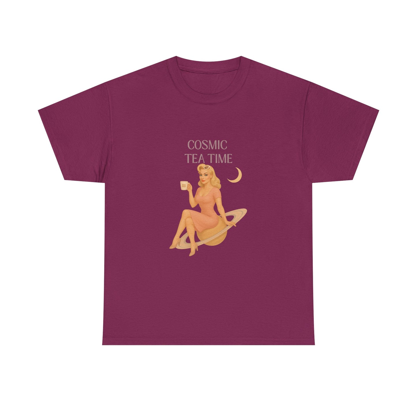 Cosmic Tea Time 111 Unisex T-Shirt – Retro Vintage Graphic Tee, Angel Number Shirt, Spiritual Pin Up Top, Unisex Cosmic Vibes Tee - Madame Soulière