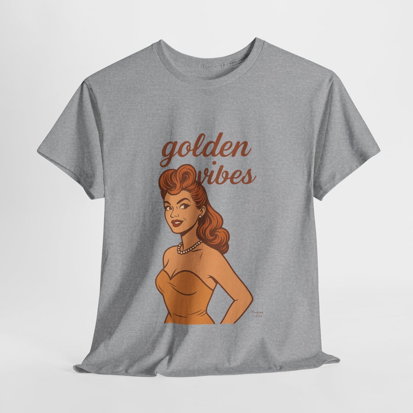 Golden Vibes – Retro Pin-Up Graphic Tee | Unisex Vintage Aesthetic T-Shirt - Madame Soulière