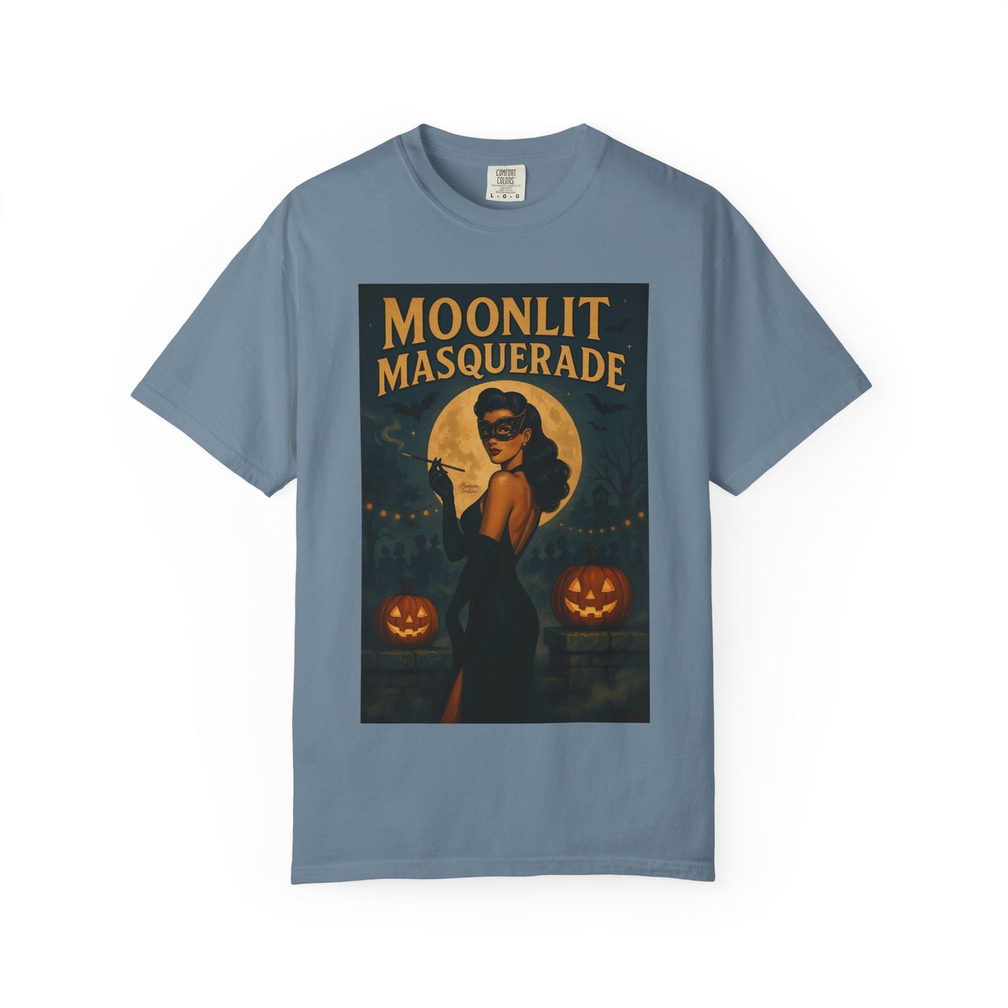 Moonlit Masquerade Halloween Unisex T-Shirt – Retro Vintage Masquerade Ball Graphic Tee, Spooky Horror Top - Madame Soulière