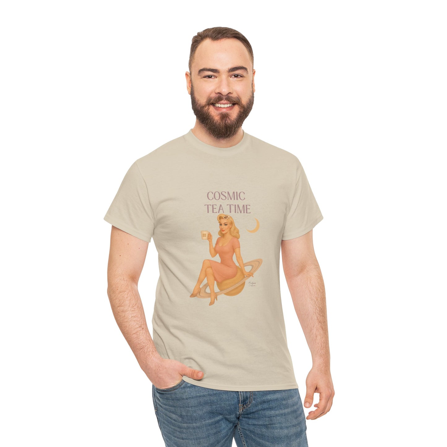 Cosmic Tea Time 111 Unisex T-Shirt – Retro Vintage Graphic Tee, Angel Number Shirt, Spiritual Pin Up Top, Unisex Cosmic Vibes Tee - Madame Soulière