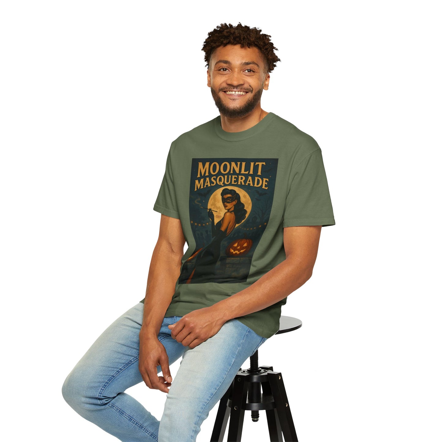 Moonlit Masquerade Halloween Unisex T-Shirt – Retro Vintage Masquerade Ball Graphic Tee, Spooky Horror Top - Madame Soulière