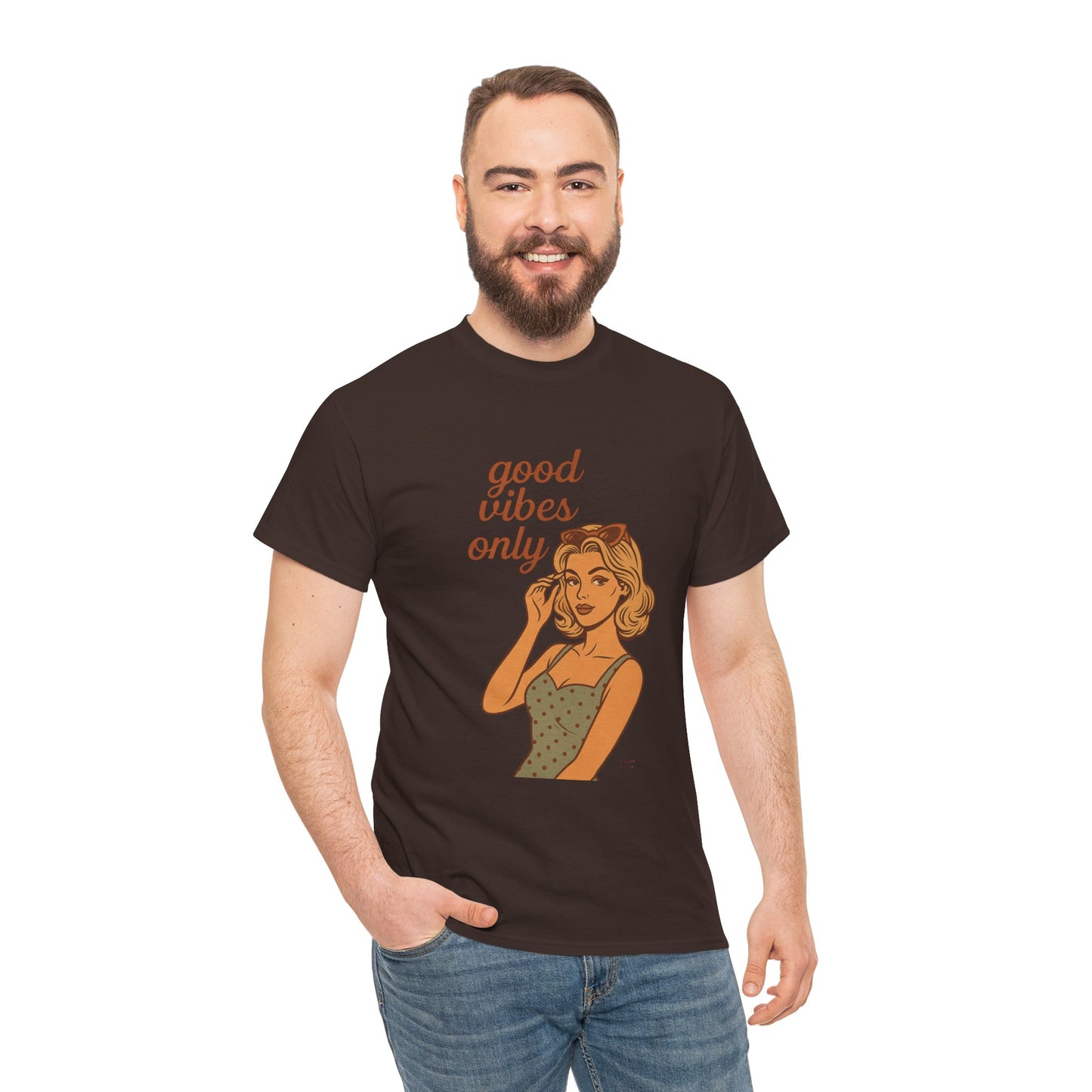 Retro Graphic Unisex T-Shirt – Good Vibes Only Vintage Pin Up Tee, 50s Inspired Feminine Empowerment Top, Spiritual Positive Energy Shirt - Madame Soulière