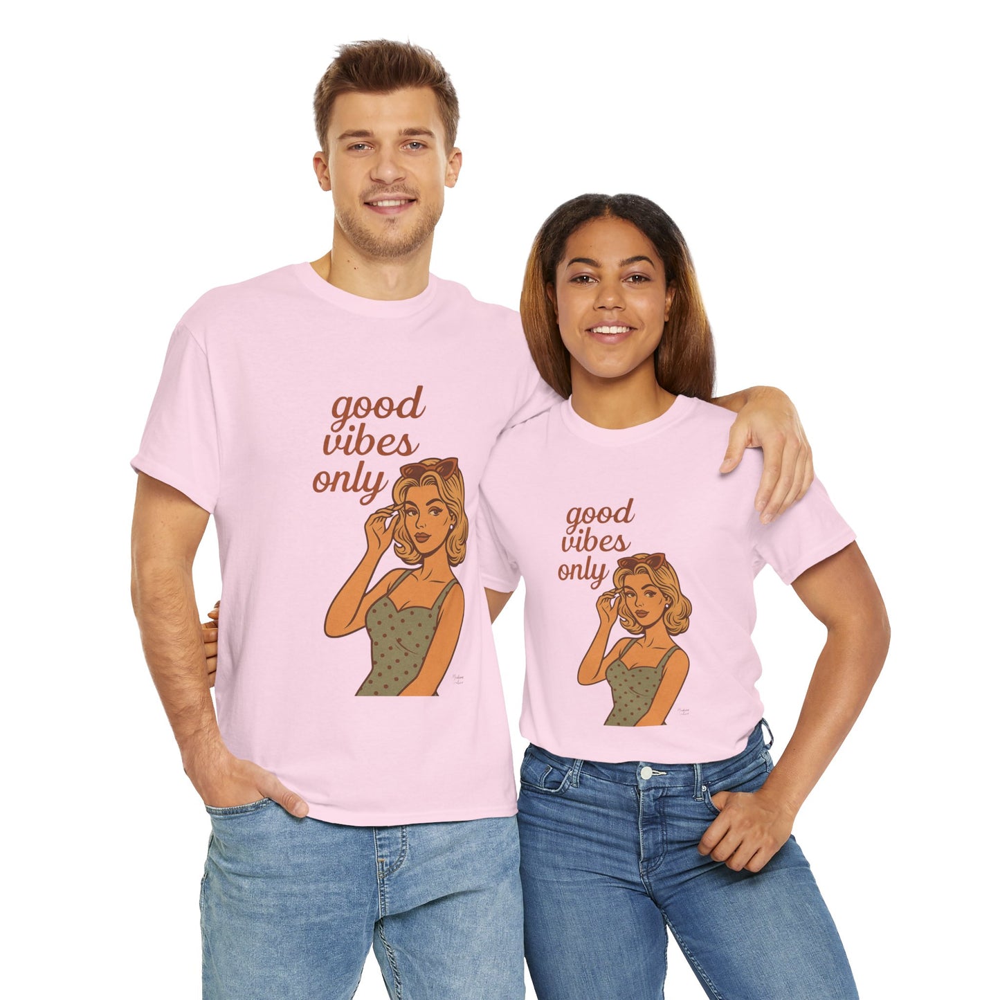Retro Graphic Unisex T-Shirt – Good Vibes Only Vintage Pin Up Tee, 50s Inspired Feminine Empowerment Top, Spiritual Positive Energy Shirt - Madame Soulière