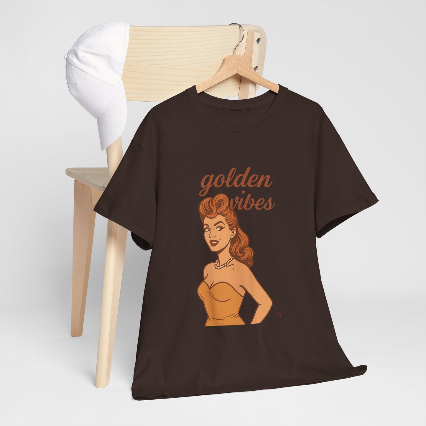 Golden Vibes – Retro Pin-Up Graphic Tee | Unisex Vintage Aesthetic T-Shirt - Madame Soulière