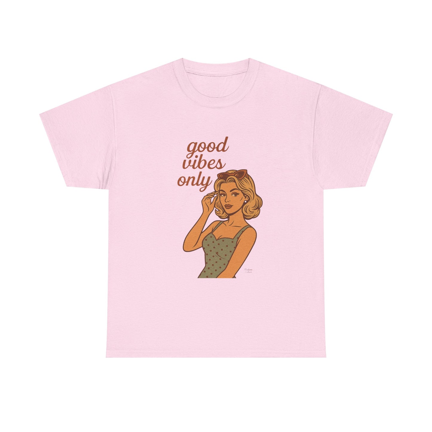 Retro Graphic Unisex T-Shirt – Good Vibes Only Vintage Pin Up Tee, 50s Inspired Feminine Empowerment Top, Spiritual Positive Energy Shirt - Madame Soulière