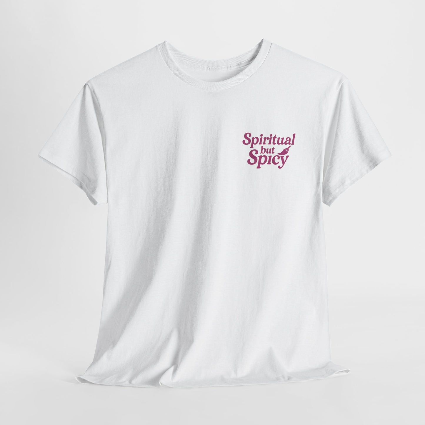 Spiritual but Spicy Unisex T-Shirt – Retro Mini Slogan Tee, Vintage Inspired Graphic Top, Feminine Statement Shirt - Madame Soulière