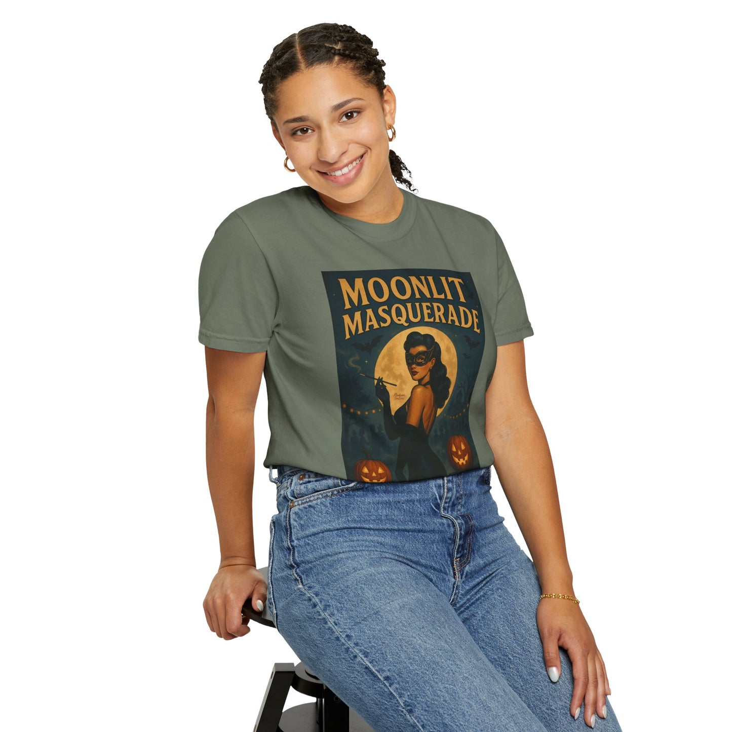 Moonlit Masquerade Halloween Unisex T-Shirt – Retro Vintage Masquerade Ball Graphic Tee, Spooky Horror Top - Madame Soulière