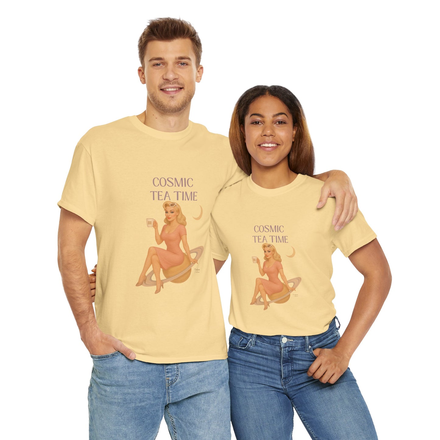 Cosmic Tea Time 111 Unisex T-Shirt – Retro Vintage Graphic Tee, Angel Number Shirt, Spiritual Pin Up Top, Unisex Cosmic Vibes Tee - Madame Soulière