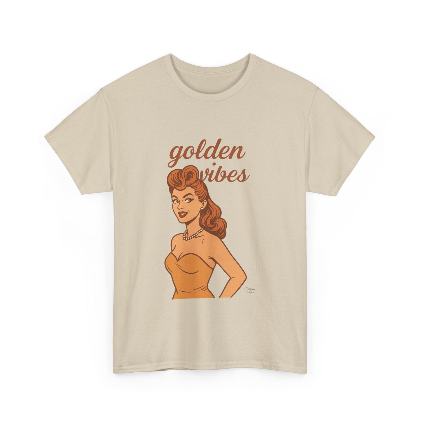Golden Vibes – Retro Pin-Up Graphic Tee | Unisex Vintage Aesthetic T-Shirt - Madame Soulière