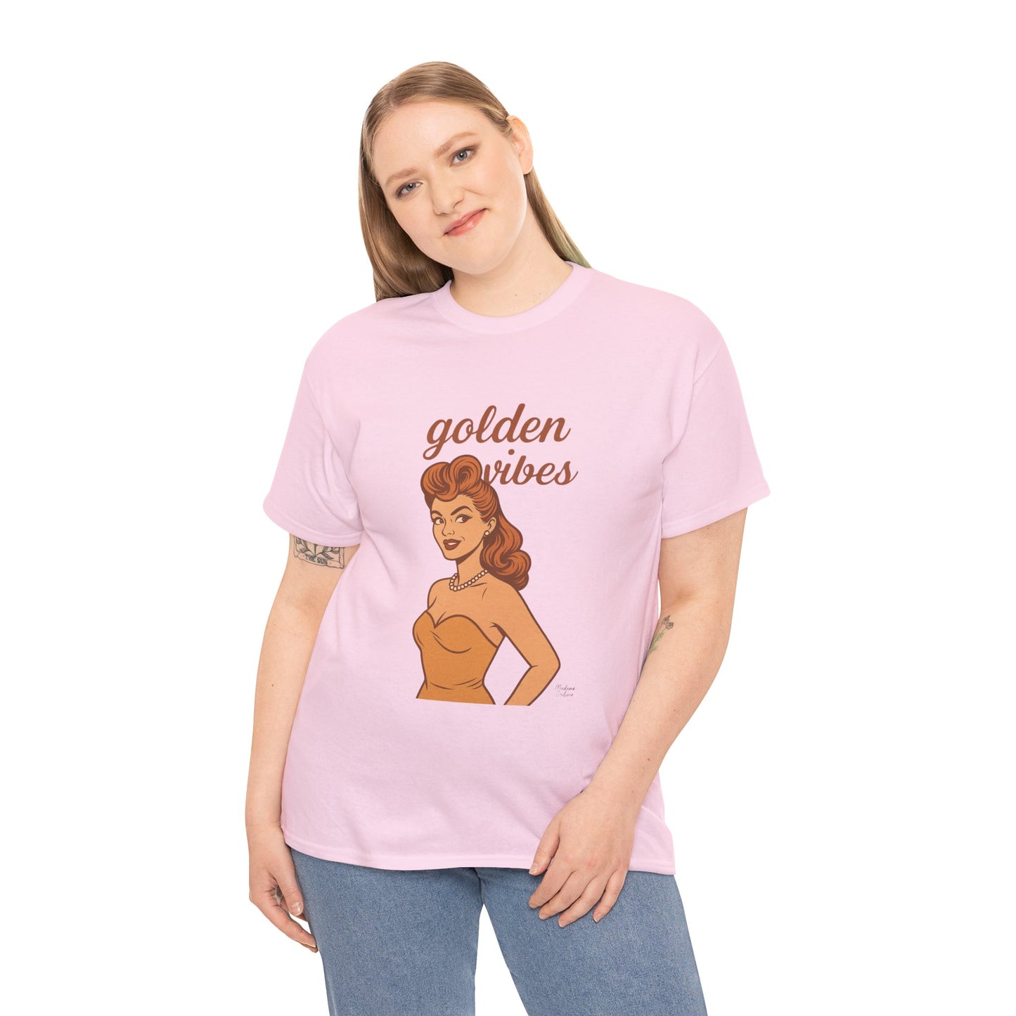 Golden Vibes – Retro Pin-Up Graphic Tee | Unisex Vintage Aesthetic T-Shirt - Madame Soulière