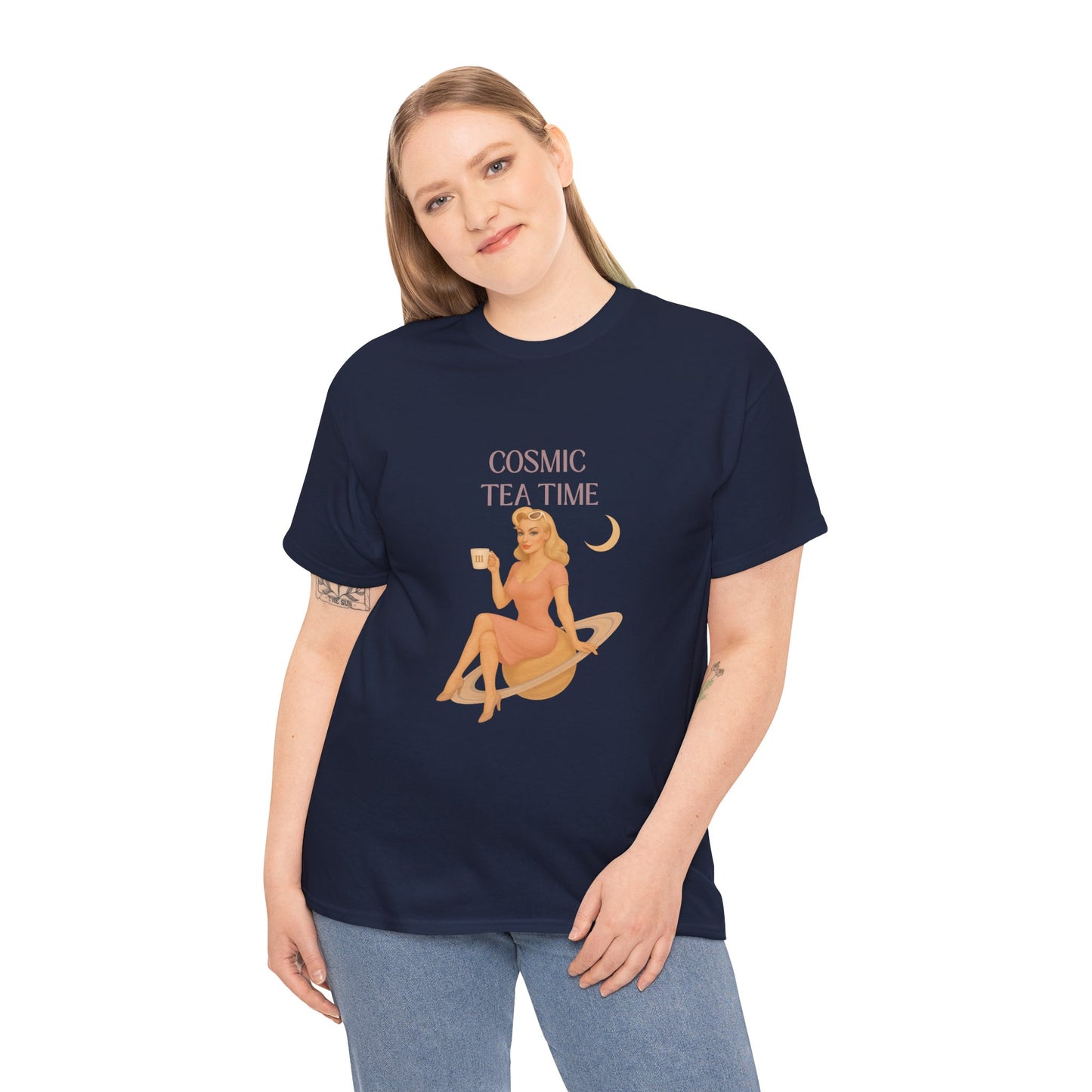 Cosmic Tea Time 111 Unisex T-Shirt – Retro Vintage Graphic Tee, Angel Number Shirt, Spiritual Pin Up Top, Unisex Cosmic Vibes Tee - Madame Soulière