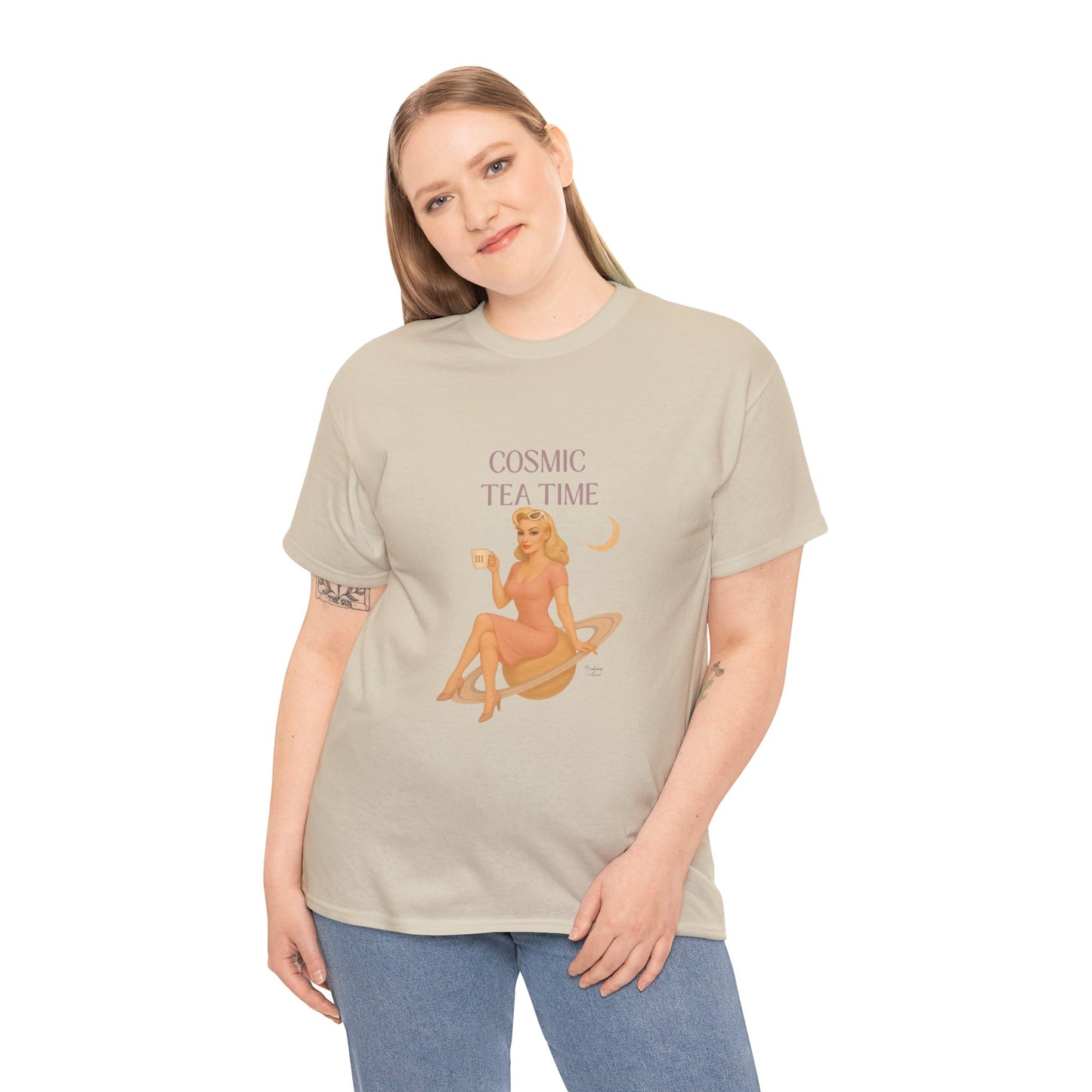 Cosmic Tea Time 111 Unisex T-Shirt – Retro Vintage Graphic Tee, Angel Number Shirt, Spiritual Pin Up Top, Unisex Cosmic Vibes Tee - Madame Soulière