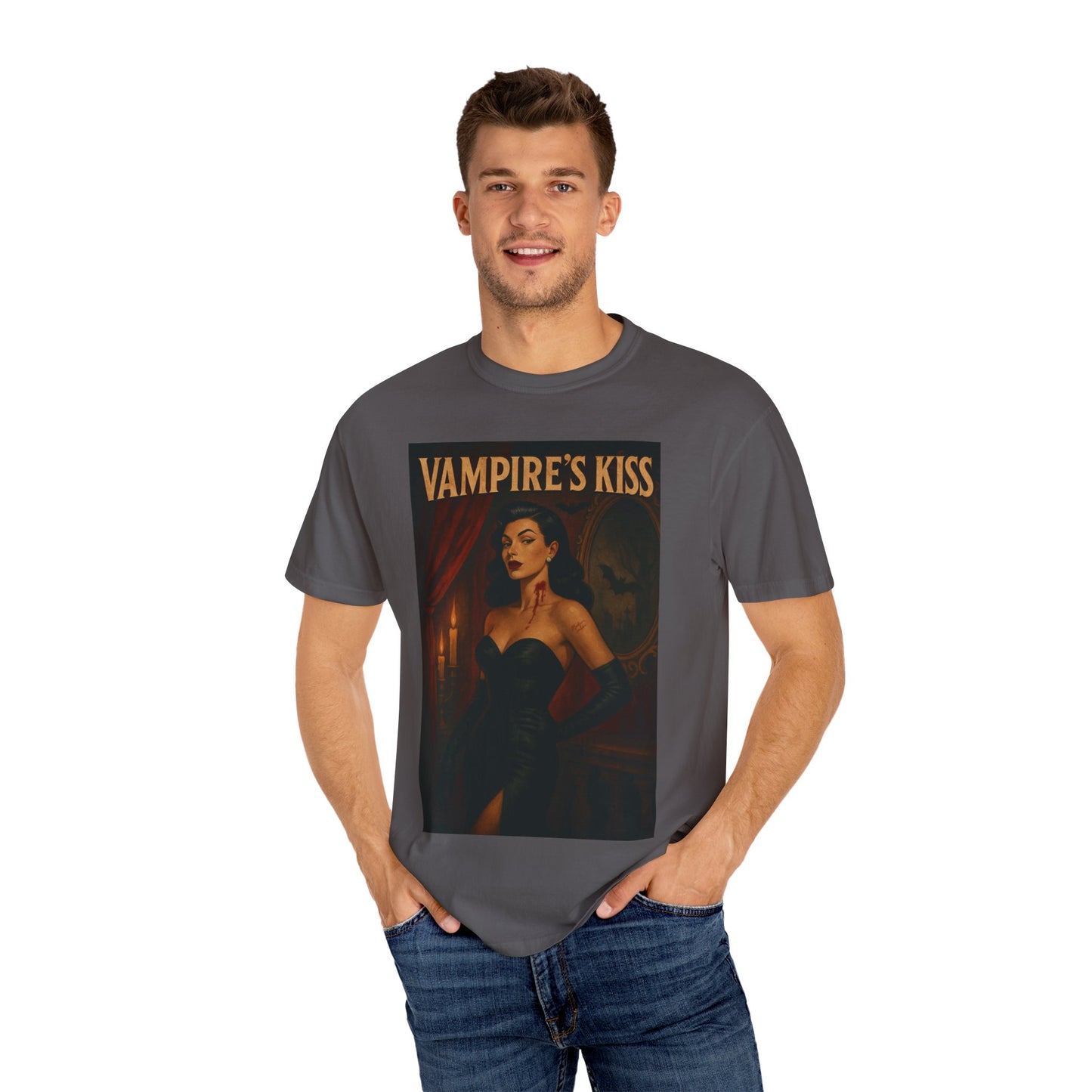 Vampire’s Kiss Halloween Unisex T-Shirt – Retro Vintage Vampire Graphic Tee, Spooky Horror Unisex Top, Gothic Scary Season Shirt - Madame Soulière