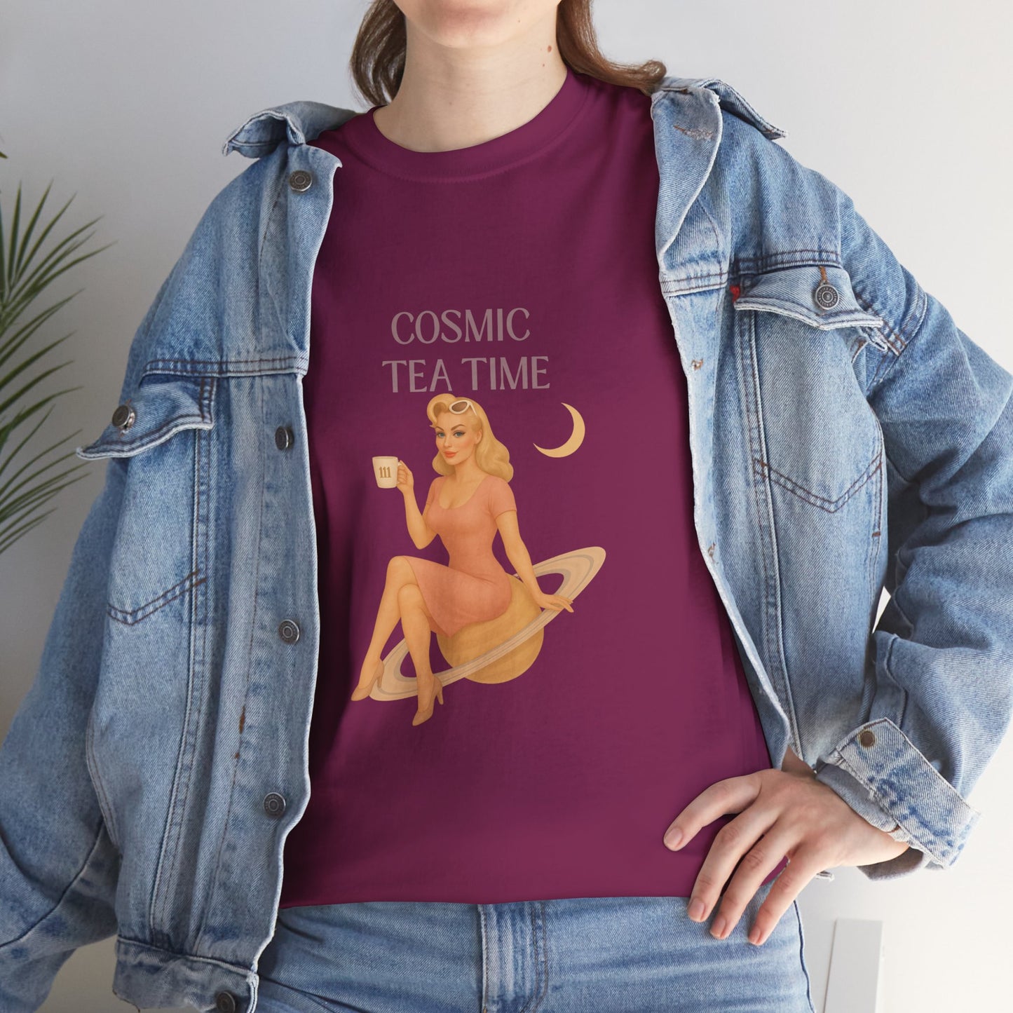 Cosmic Tea Time 111 Unisex T-Shirt – Retro Vintage Graphic Tee, Angel Number Shirt, Spiritual Pin Up Top, Unisex Cosmic Vibes Tee - Madame Soulière
