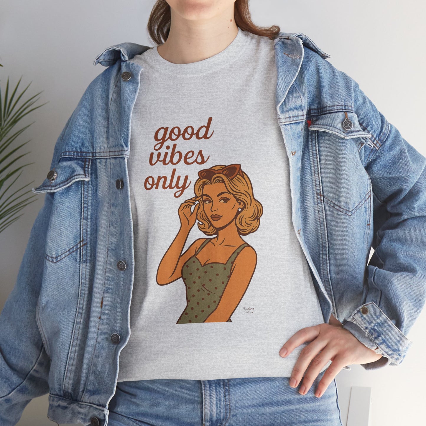 Retro Graphic Unisex T-Shirt – Good Vibes Only Vintage Pin Up Tee, 50s Inspired Feminine Empowerment Top, Spiritual Positive Energy Shirt - Madame Soulière