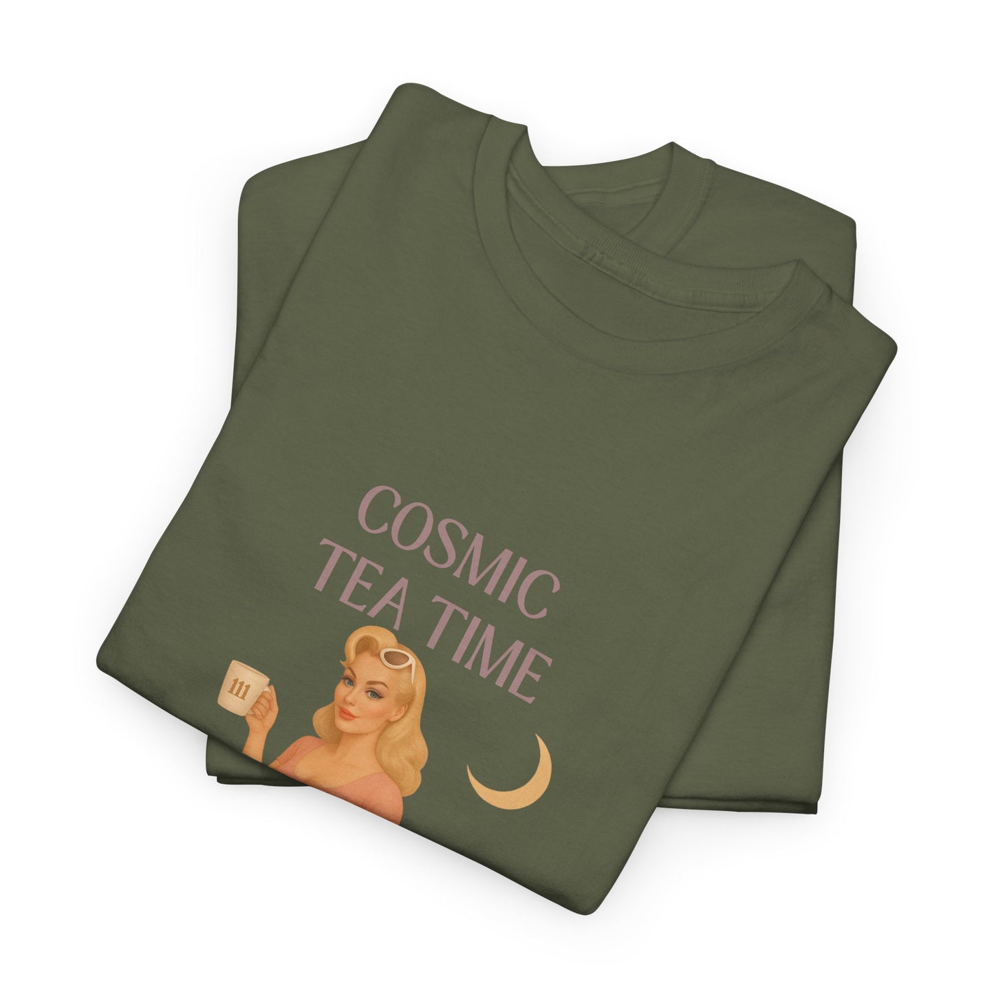 Cosmic Tea Time 111 Unisex T-Shirt – Retro Vintage Graphic Tee, Angel Number Shirt, Spiritual Pin Up Top, Unisex Cosmic Vibes Tee - Madame Soulière