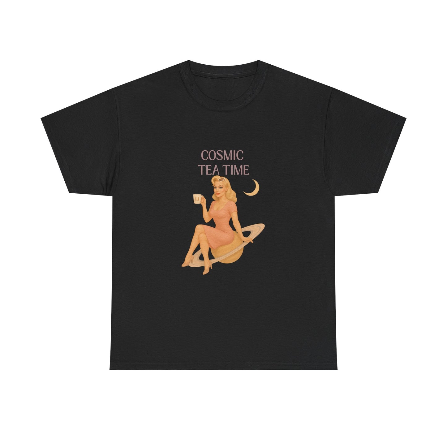 Cosmic Tea Time 111 Unisex T-Shirt – Retro Vintage Graphic Tee, Angel Number Shirt, Spiritual Pin Up Top, Unisex Cosmic Vibes Tee - Madame Soulière