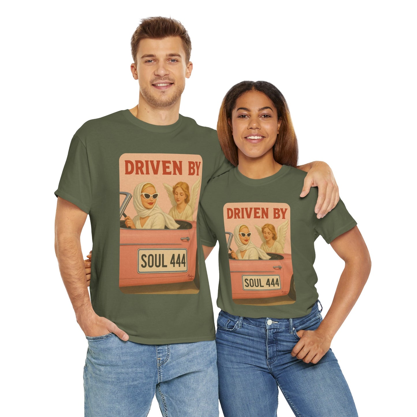 Driven by Soul 444 – Angel Number Retro Graphic Tee | Unisex Vintage Empowerment Shirt - Madame Soulière