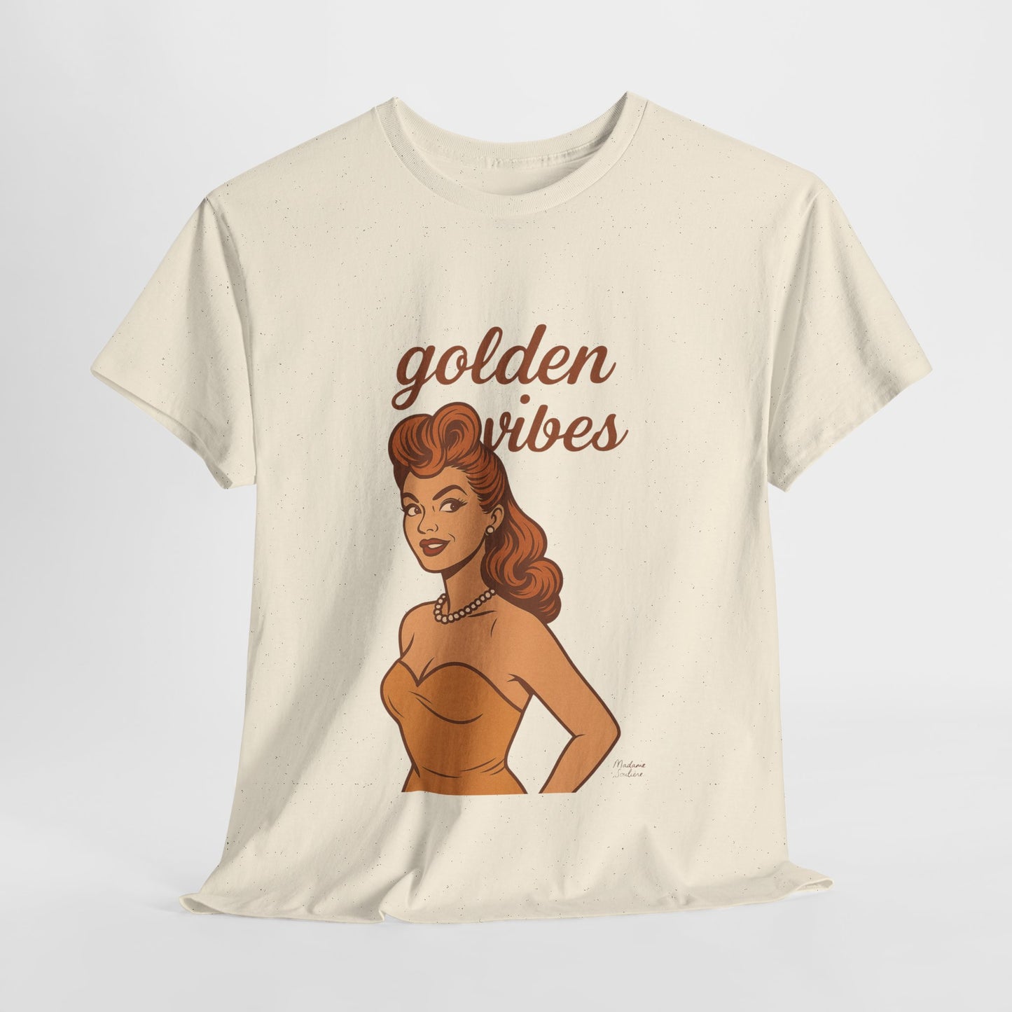 Golden Vibes – Retro Pin-Up Graphic Tee | Unisex Vintage Aesthetic T-Shirt - Madame Soulière