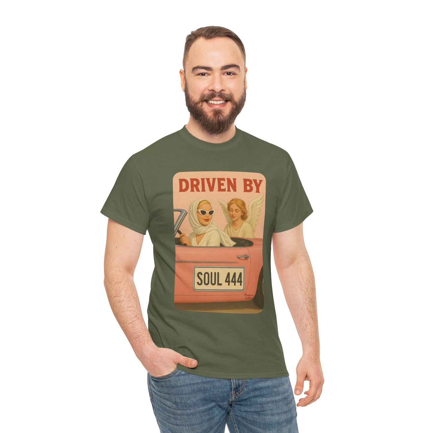 Driven by Soul 444 – Angel Number Retro Graphic Tee | Unisex Vintage Empowerment Shirt - Madame Soulière