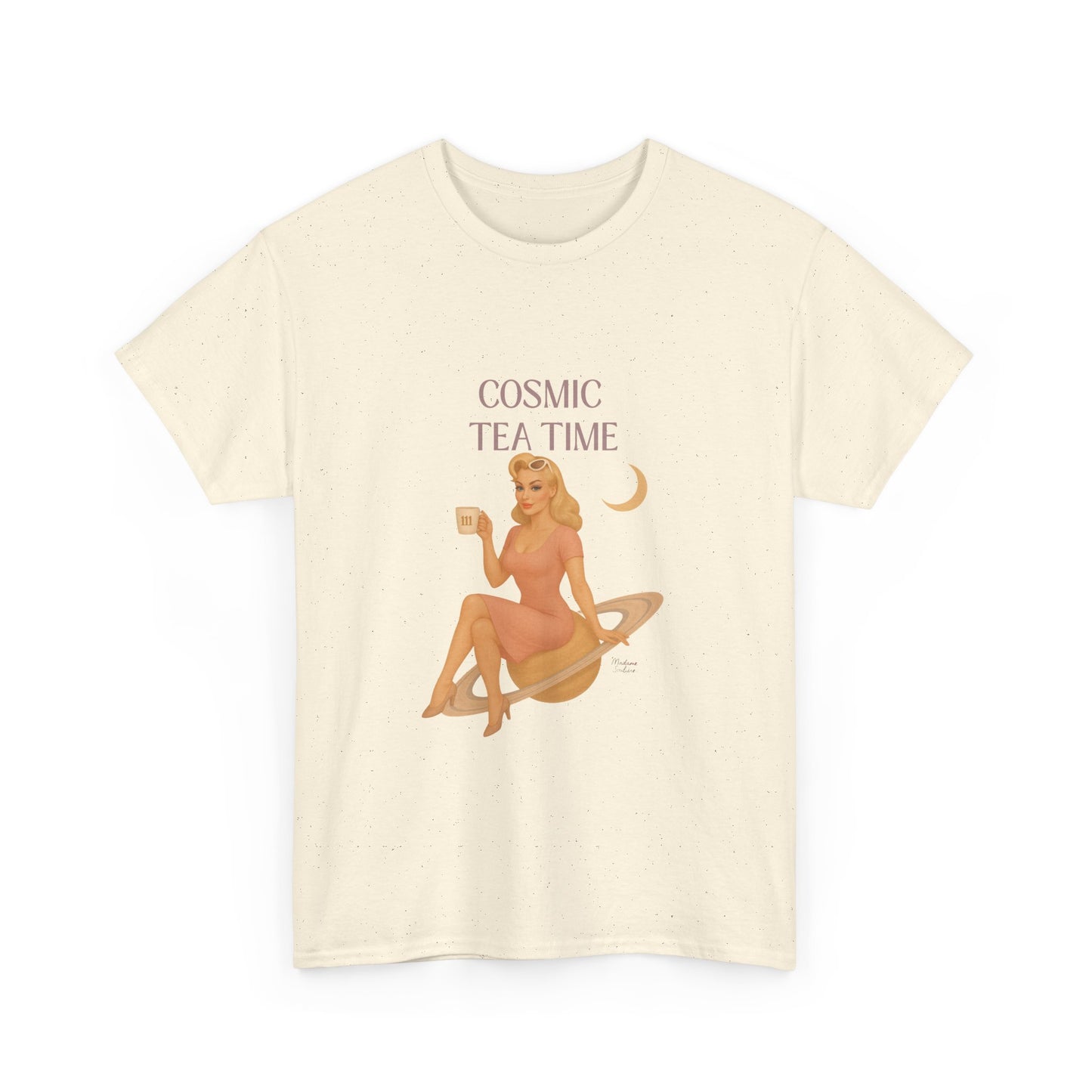 Cosmic Tea Time 111 Unisex T-Shirt – Retro Vintage Graphic Tee, Angel Number Shirt, Spiritual Pin Up Top, Unisex Cosmic Vibes Tee - Madame Soulière