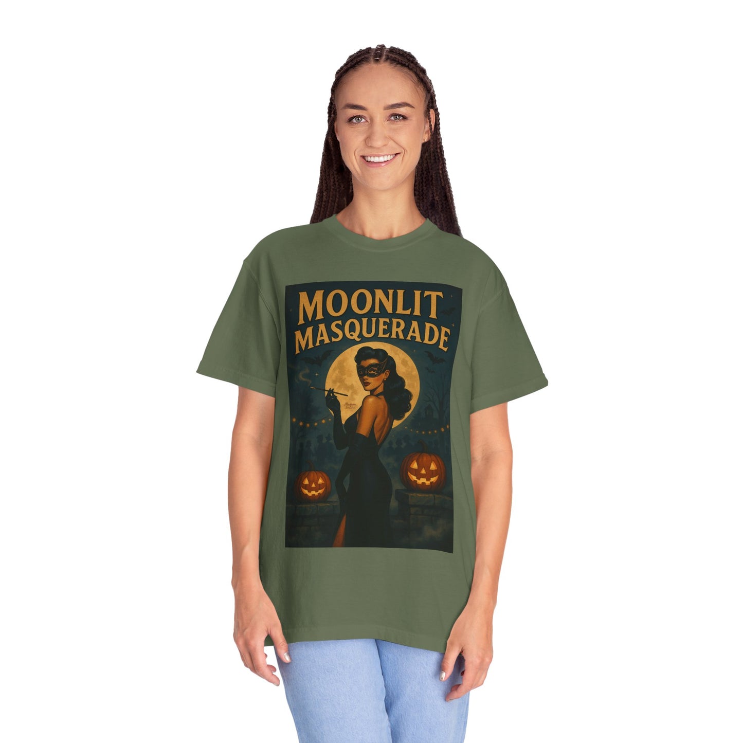 Moonlit Masquerade Halloween Unisex T-Shirt – Retro Vintage Masquerade Ball Graphic Tee, Spooky Horror Top - Madame Soulière