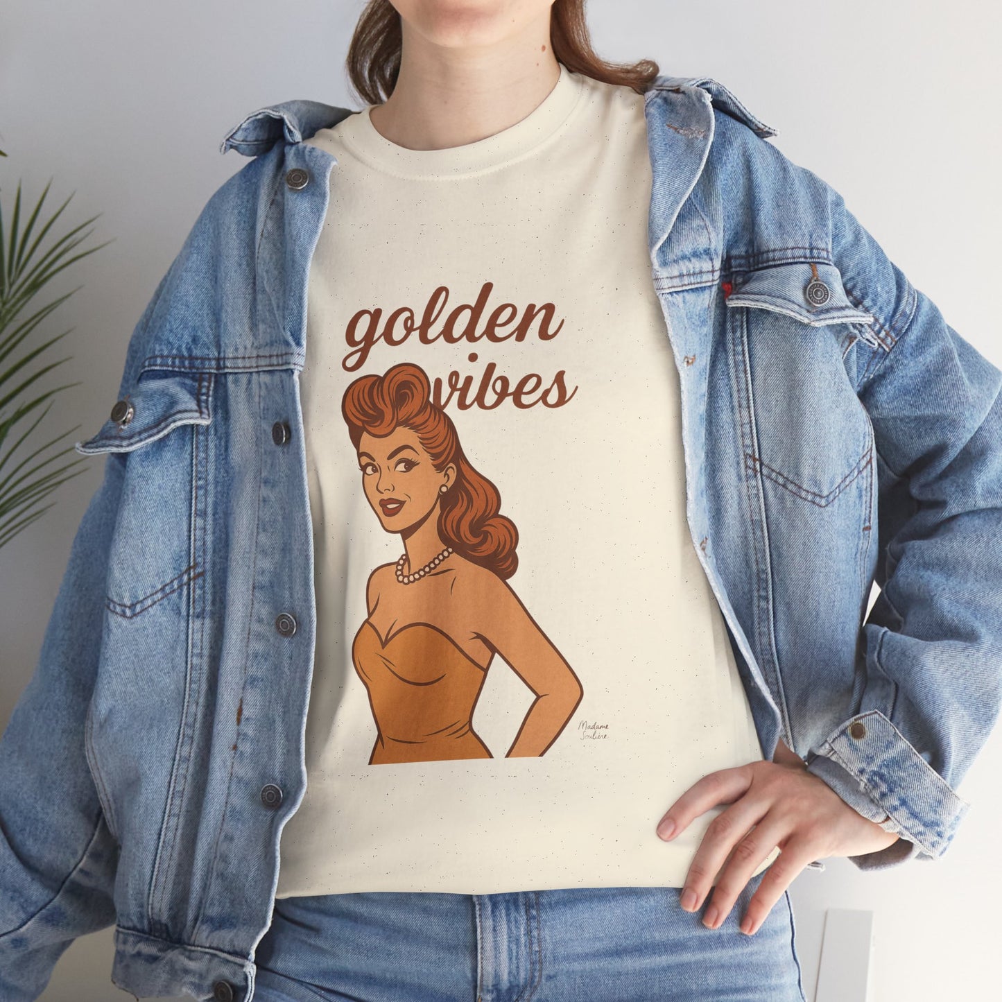 Golden Vibes – Retro Pin-Up Graphic Tee | Unisex Vintage Aesthetic T-Shirt - Madame Soulière