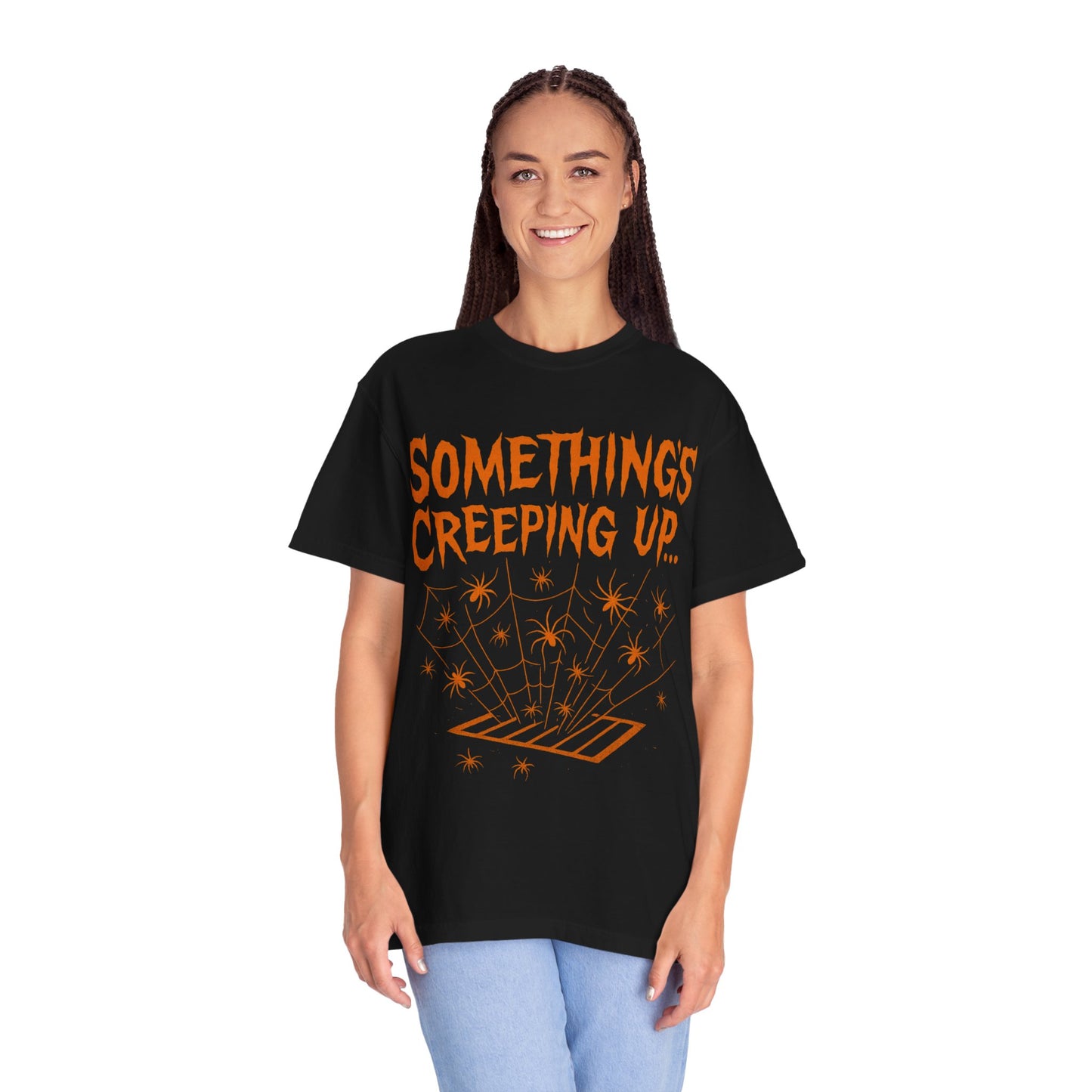 Halloween Creepy Unisex T-Shirt – Something’s Creeping Up Graphic Tee, Retro Vintage Spooky Top, Scary Season - Madame Soulière