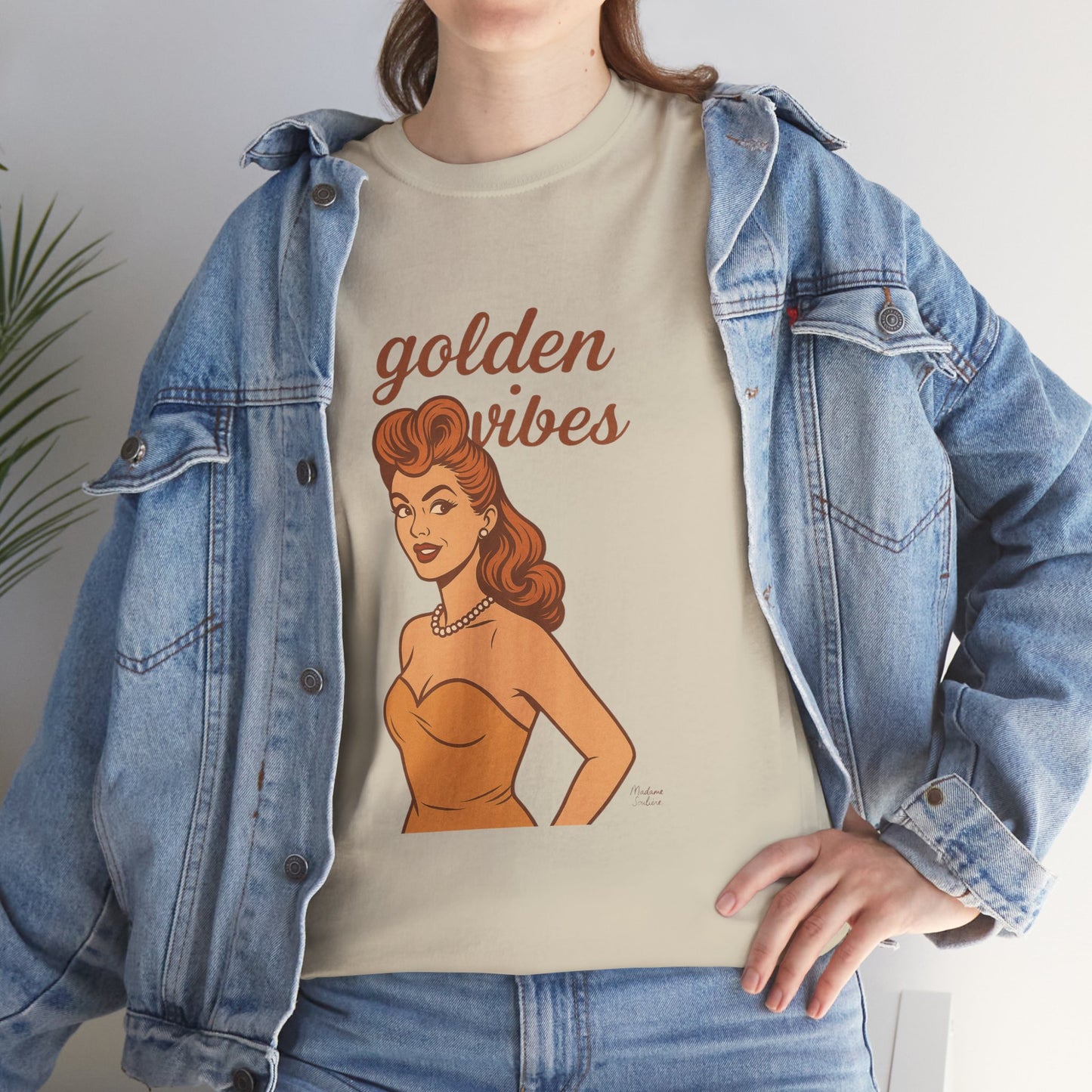 Golden Vibes – Retro Pin-Up Graphic Tee | Unisex Vintage Aesthetic T-Shirt - Madame Soulière