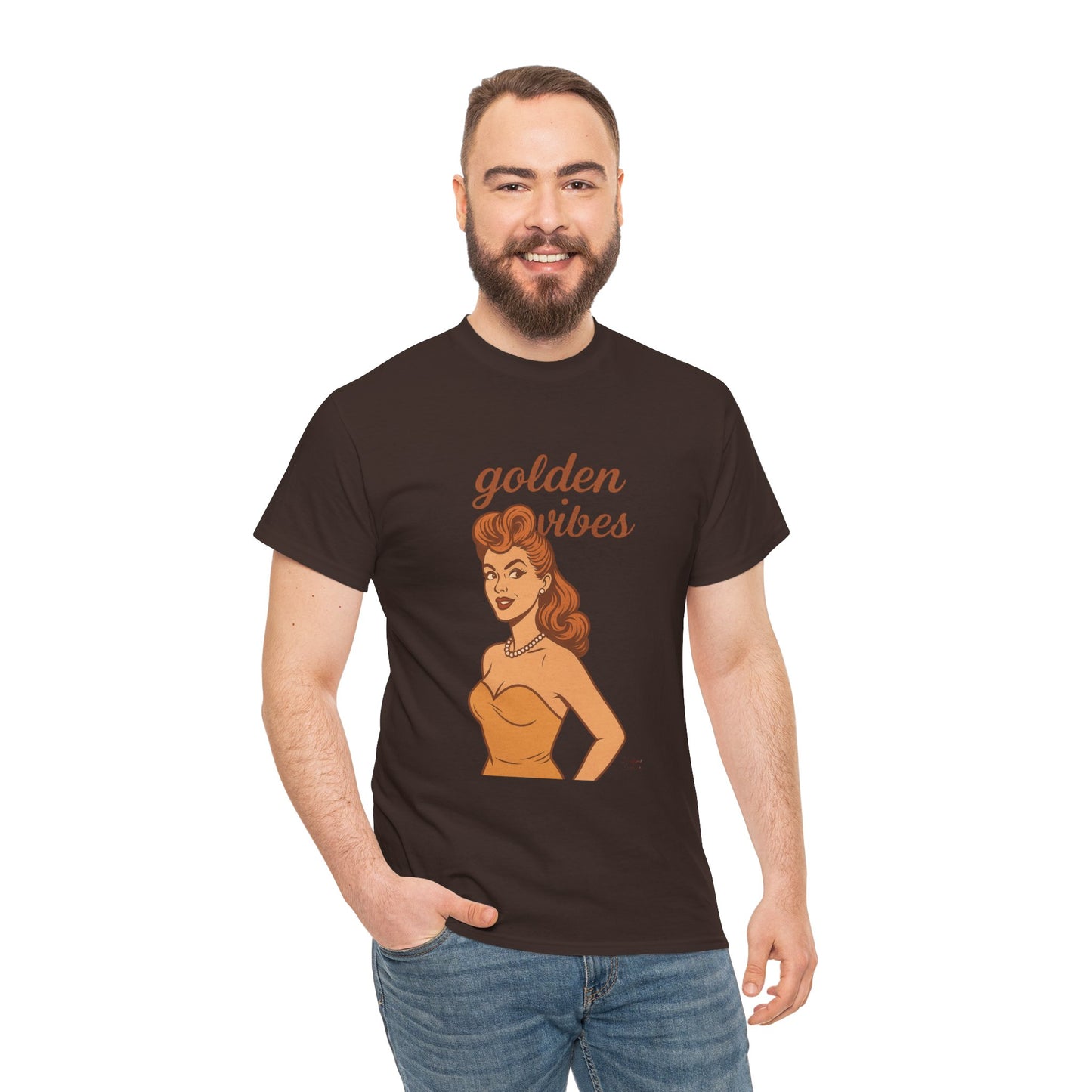 Golden Vibes – Retro Pin-Up Graphic Tee | Unisex Vintage Aesthetic T-Shirt - Madame Soulière