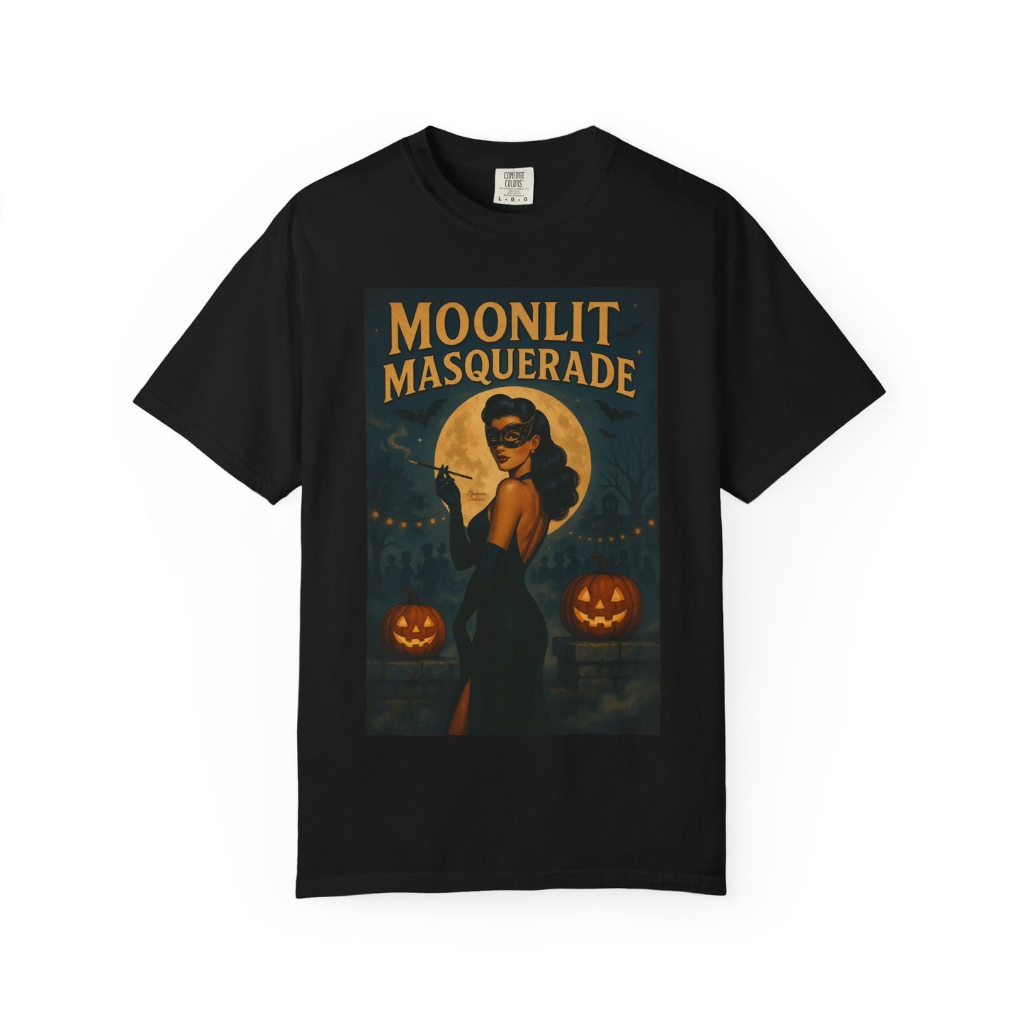 Moonlit Masquerade Halloween Unisex T-Shirt – Retro Vintage Masquerade Ball Graphic Tee, Spooky Horror Top - Madame Soulière