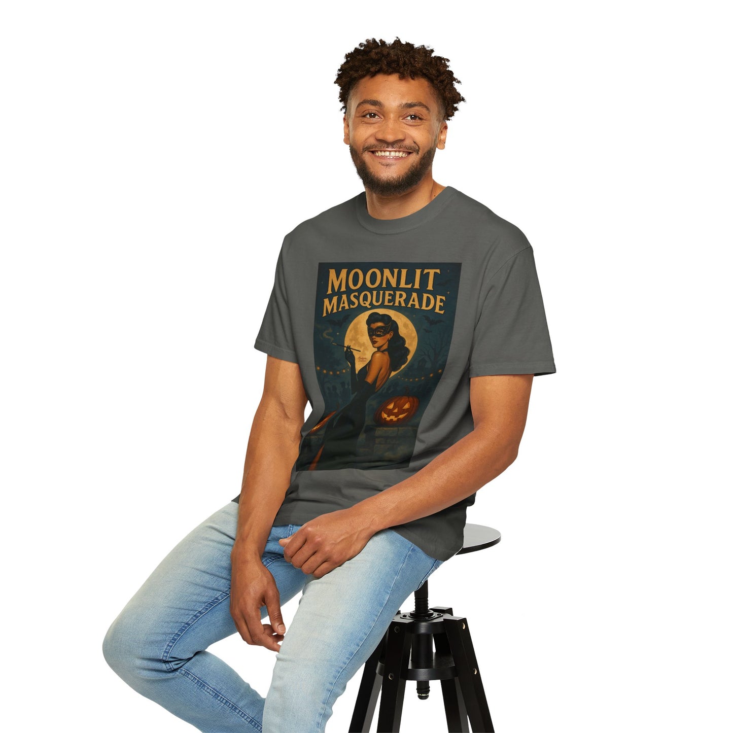 Moonlit Masquerade Halloween Unisex T-Shirt – Retro Vintage Masquerade Ball Graphic Tee, Spooky Horror Top - Madame Soulière
