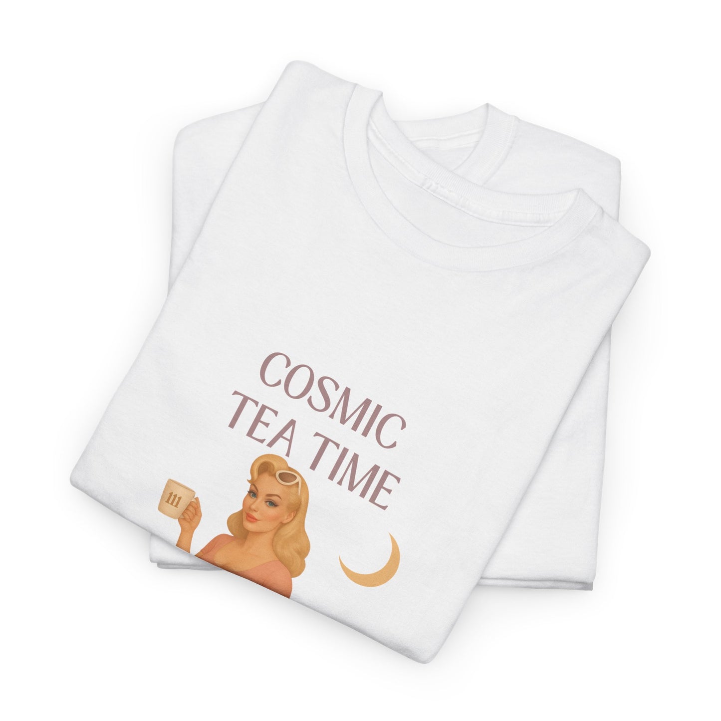 Cosmic Tea Time 111 Unisex T-Shirt – Retro Vintage Graphic Tee, Angel Number Shirt, Spiritual Pin Up Top, Unisex Cosmic Vibes Tee - Madame Soulière