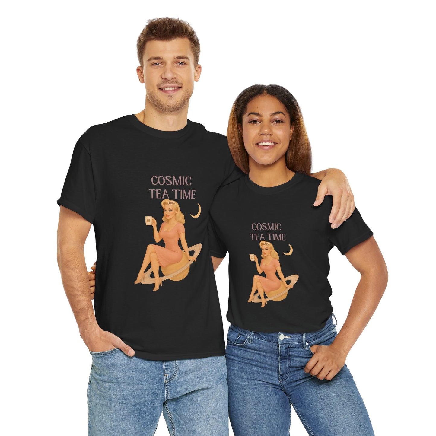 Cosmic Tea Time 111 Unisex T-Shirt – Retro Vintage Graphic Tee, Angel Number Shirt, Spiritual Pin Up Top, Unisex Cosmic Vibes Tee - Madame Soulière