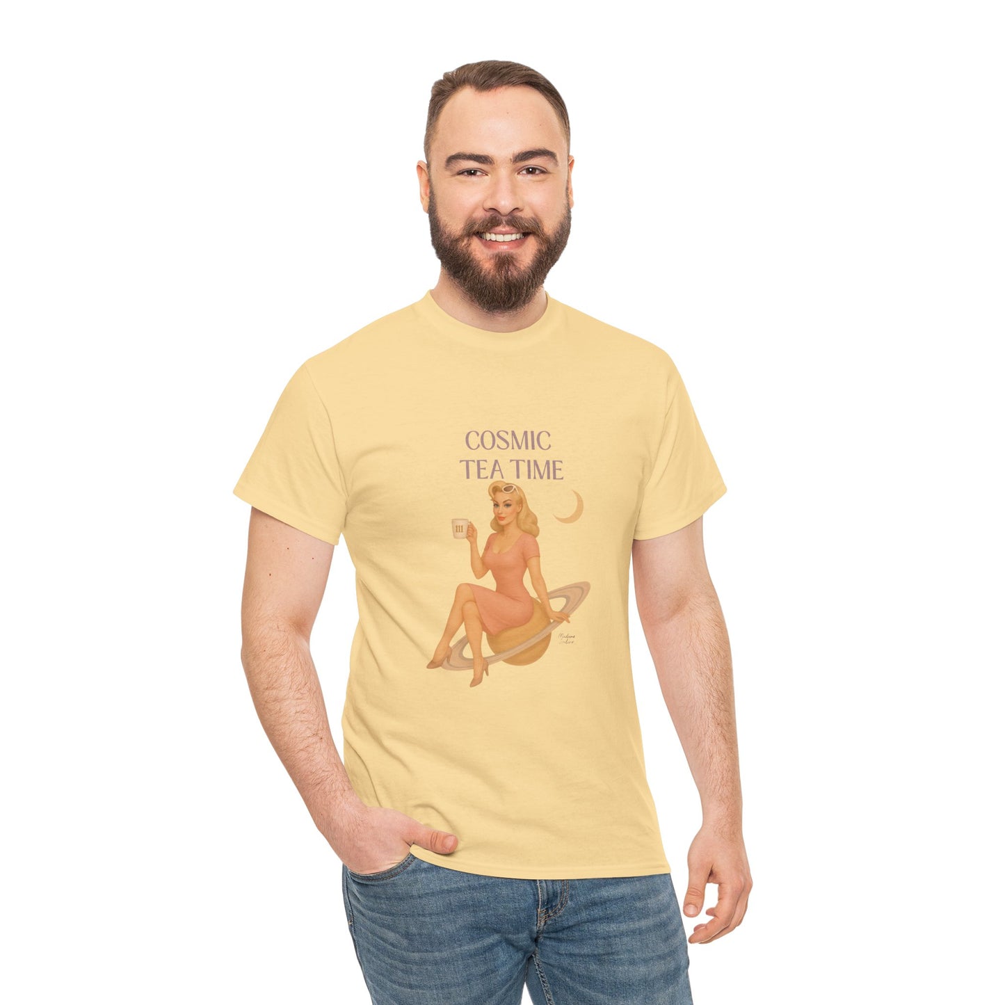 Cosmic Tea Time 111 Unisex T-Shirt – Retro Vintage Graphic Tee, Angel Number Shirt, Spiritual Pin Up Top, Unisex Cosmic Vibes Tee - Madame Soulière