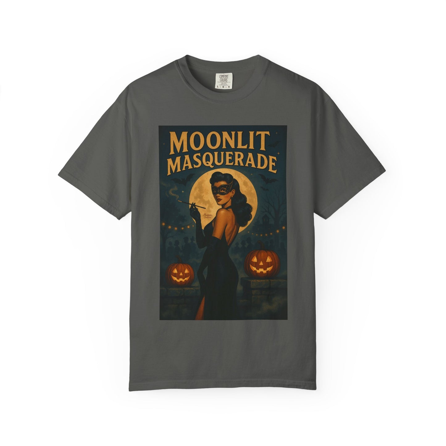 Moonlit Masquerade Halloween Unisex T-Shirt – Retro Vintage Masquerade Ball Graphic Tee, Spooky Horror Top - Madame Soulière