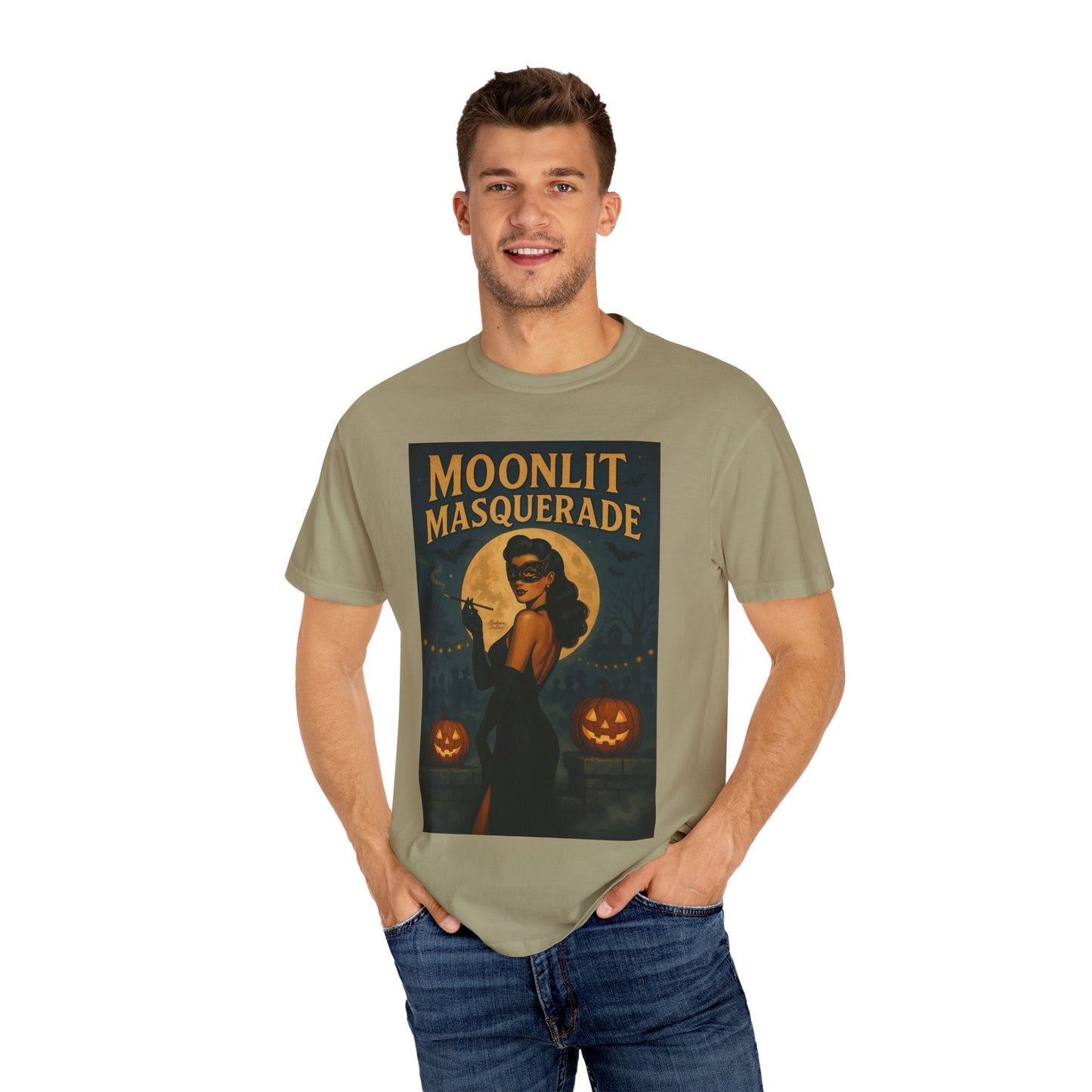 Moonlit Masquerade Halloween Unisex T-Shirt – Retro Vintage Masquerade Ball Graphic Tee, Spooky Horror Top - Madame Soulière