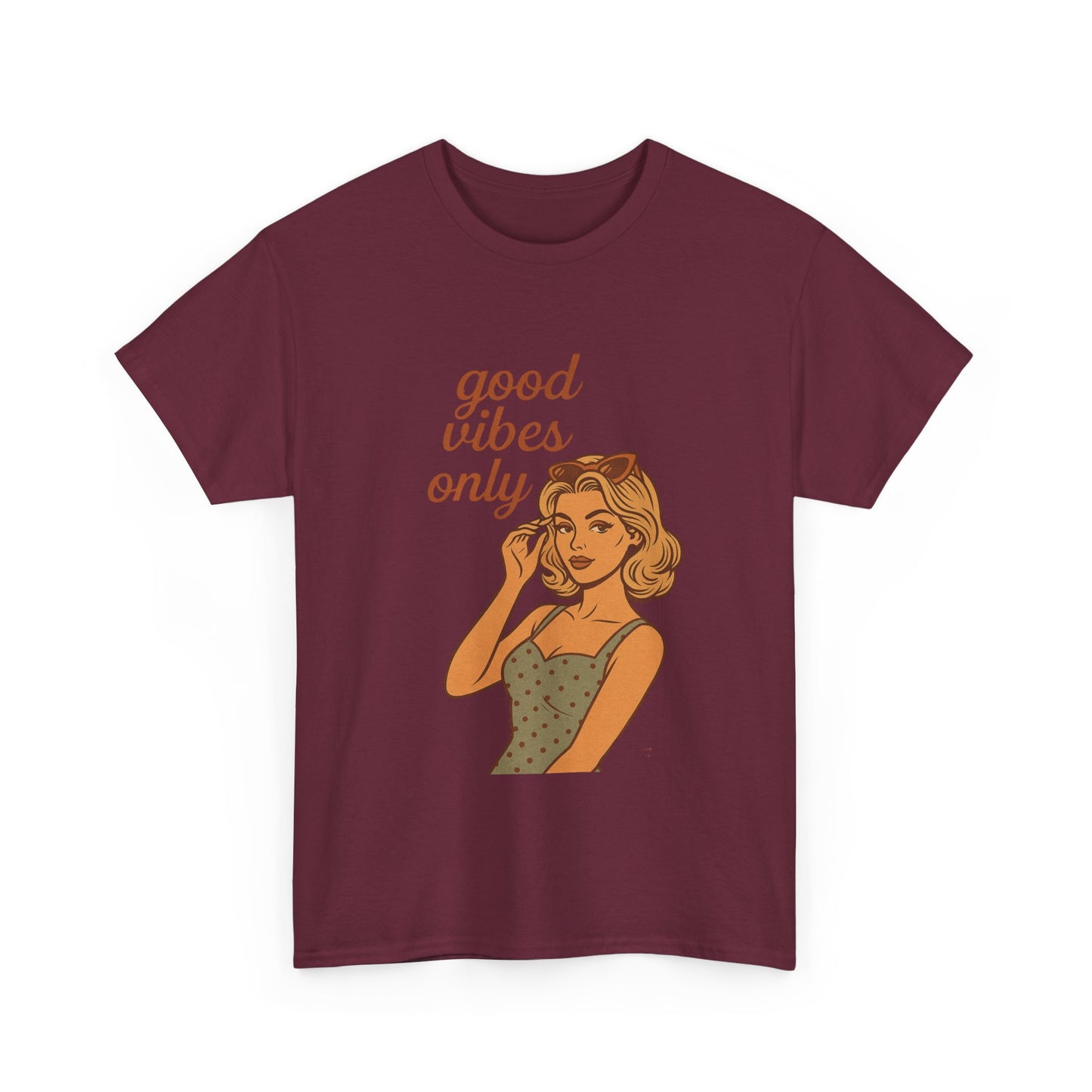 Retro Graphic Unisex T-Shirt – Good Vibes Only Vintage Pin Up Tee, 50s Inspired Feminine Empowerment Top, Spiritual Positive Energy Shirt - Madame Soulière